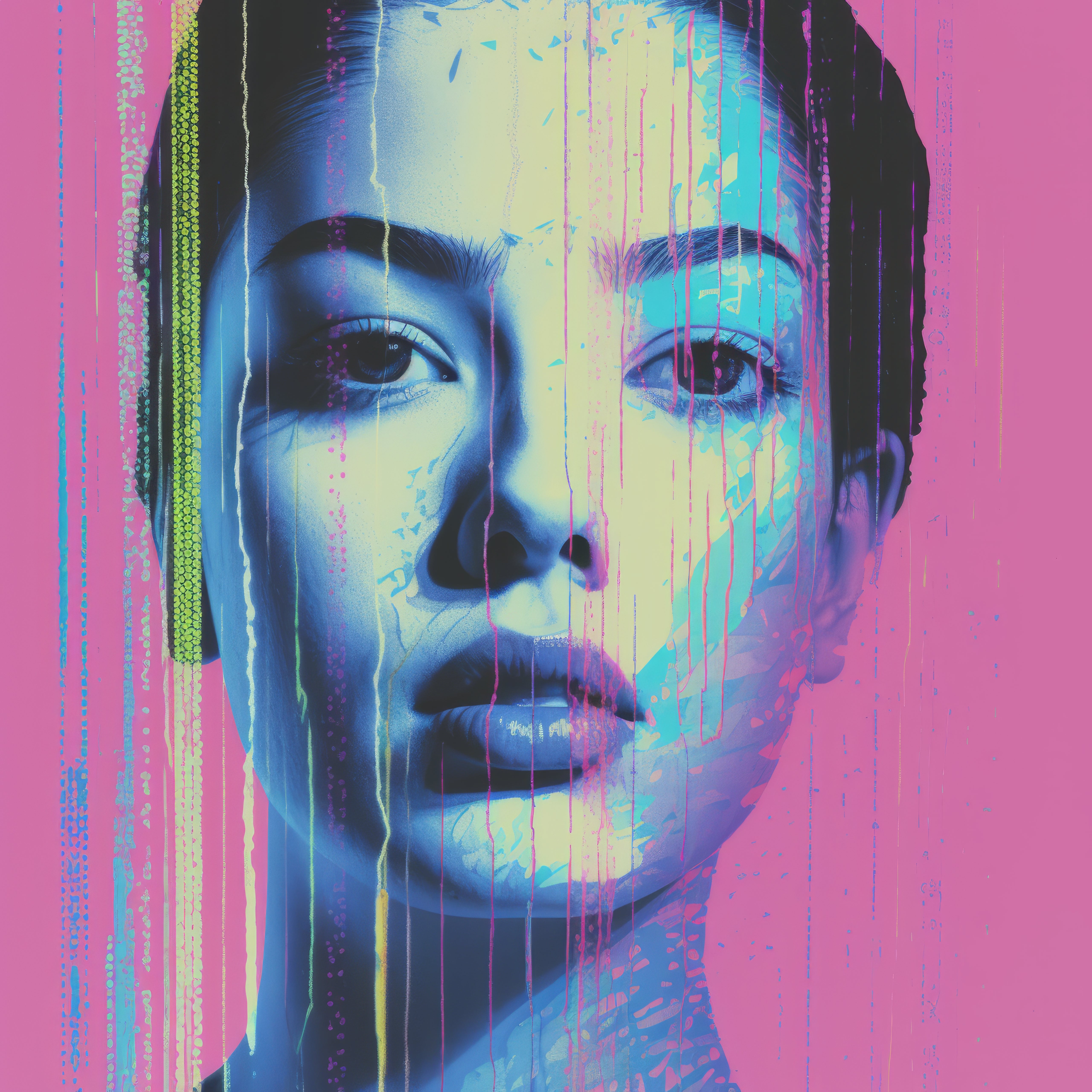 Vinyl Decal,Vibrant Cyberpunk Woman Portrait Pop Art Wall Decor Poster, 5 x 7 or 8 x 10 Inch Unframe