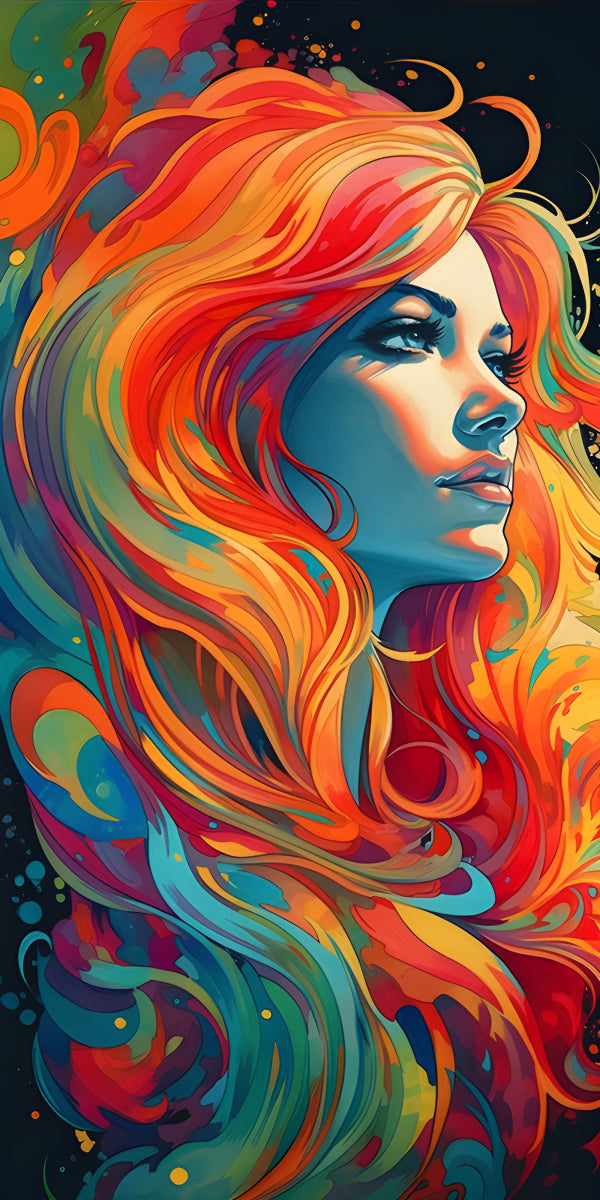 Vinyl Decal,Vibrant Abstract Woman Wall Art Poster Colorful Portrait Print, 5 x 7 or 8 x 10 Inch Unf