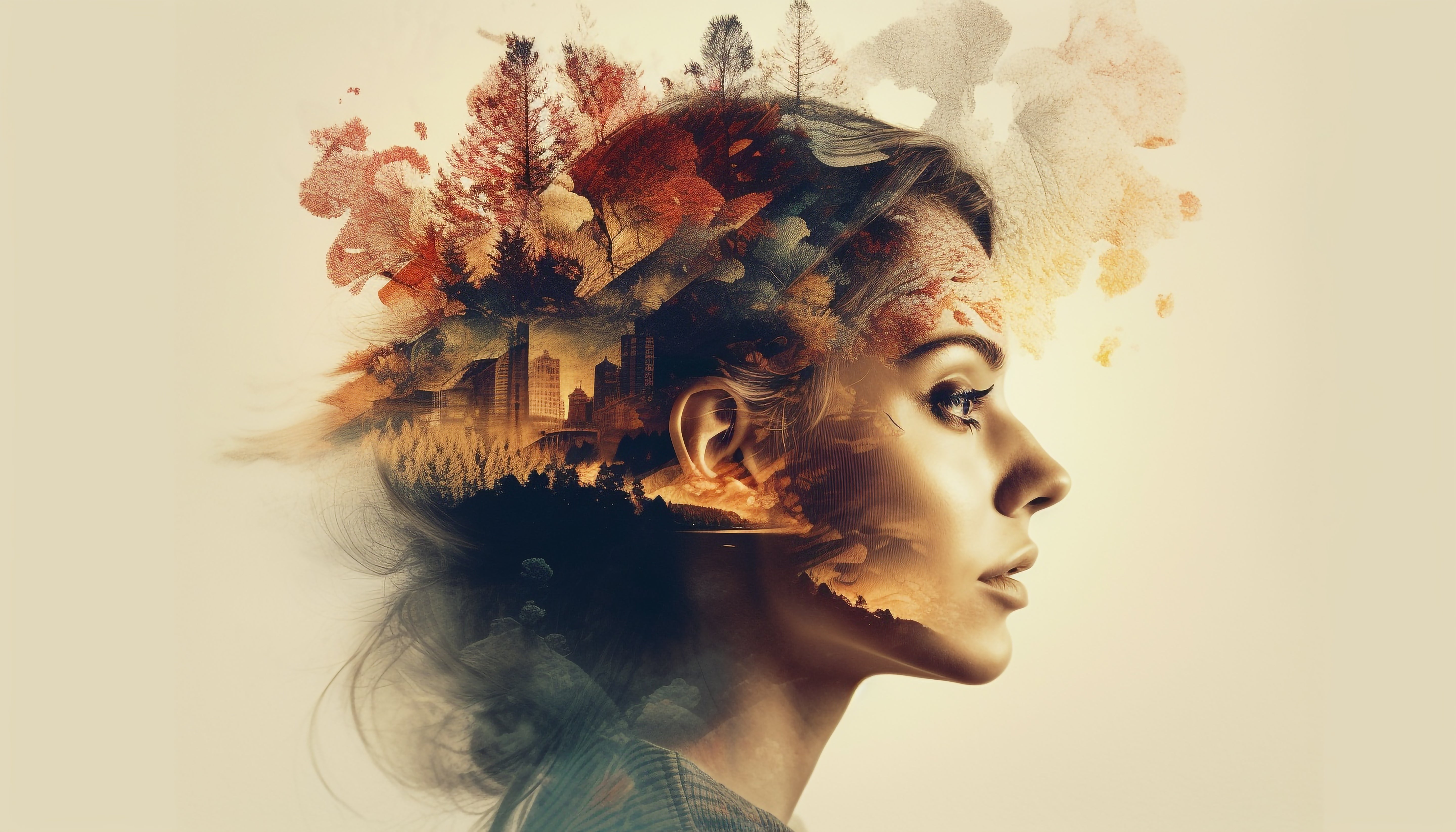 Vinyl Decal,Nature Urban Mind Double Exposure Art Print, 5 x 7 or 8 x 10 Inch Unframed Poster for Ho