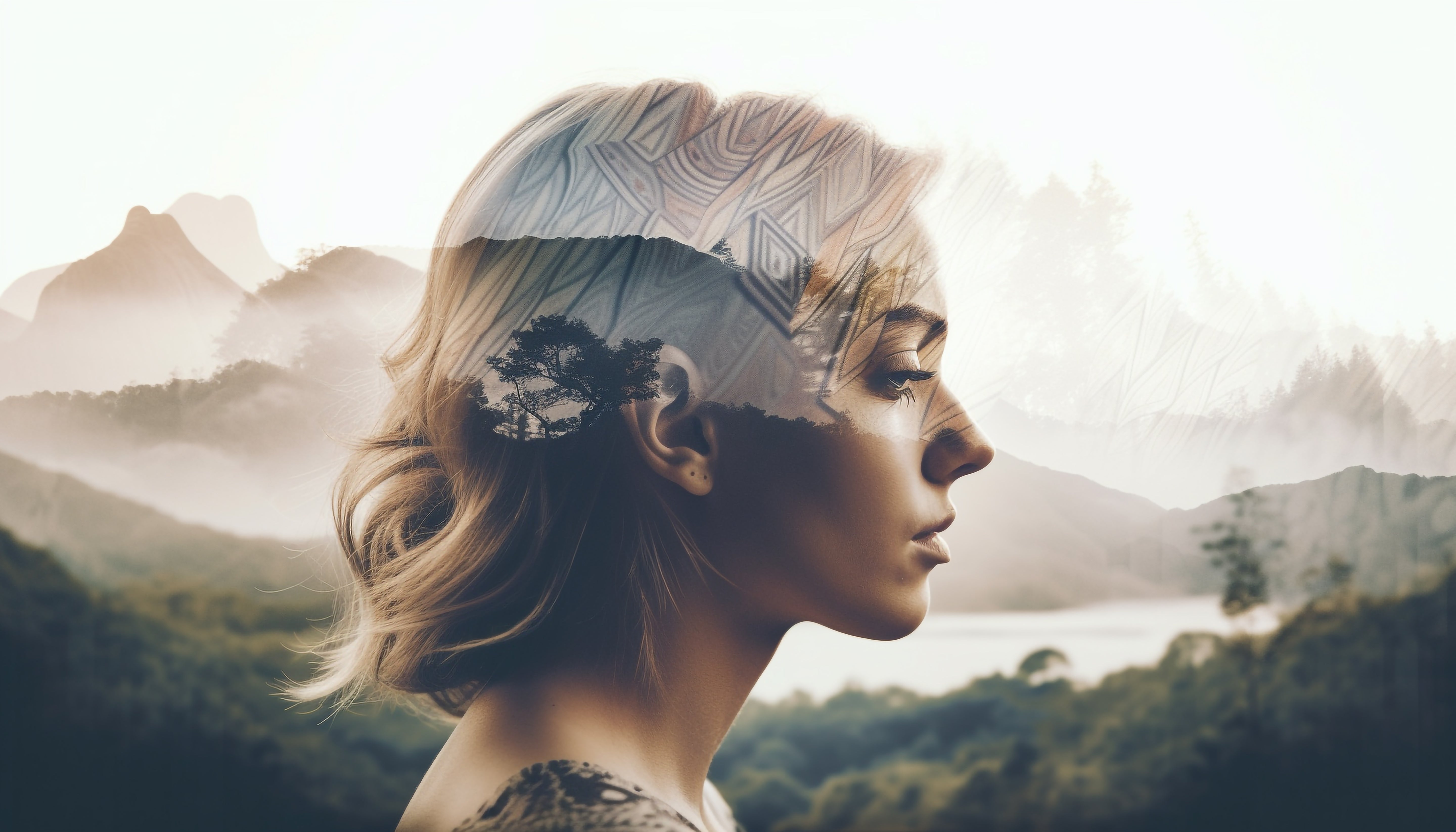 Vinyl Decal,Mindful Nature Double Exposure Art Print, 5 x 7 or 8 x 10 Inch Unframed Poster for Home,