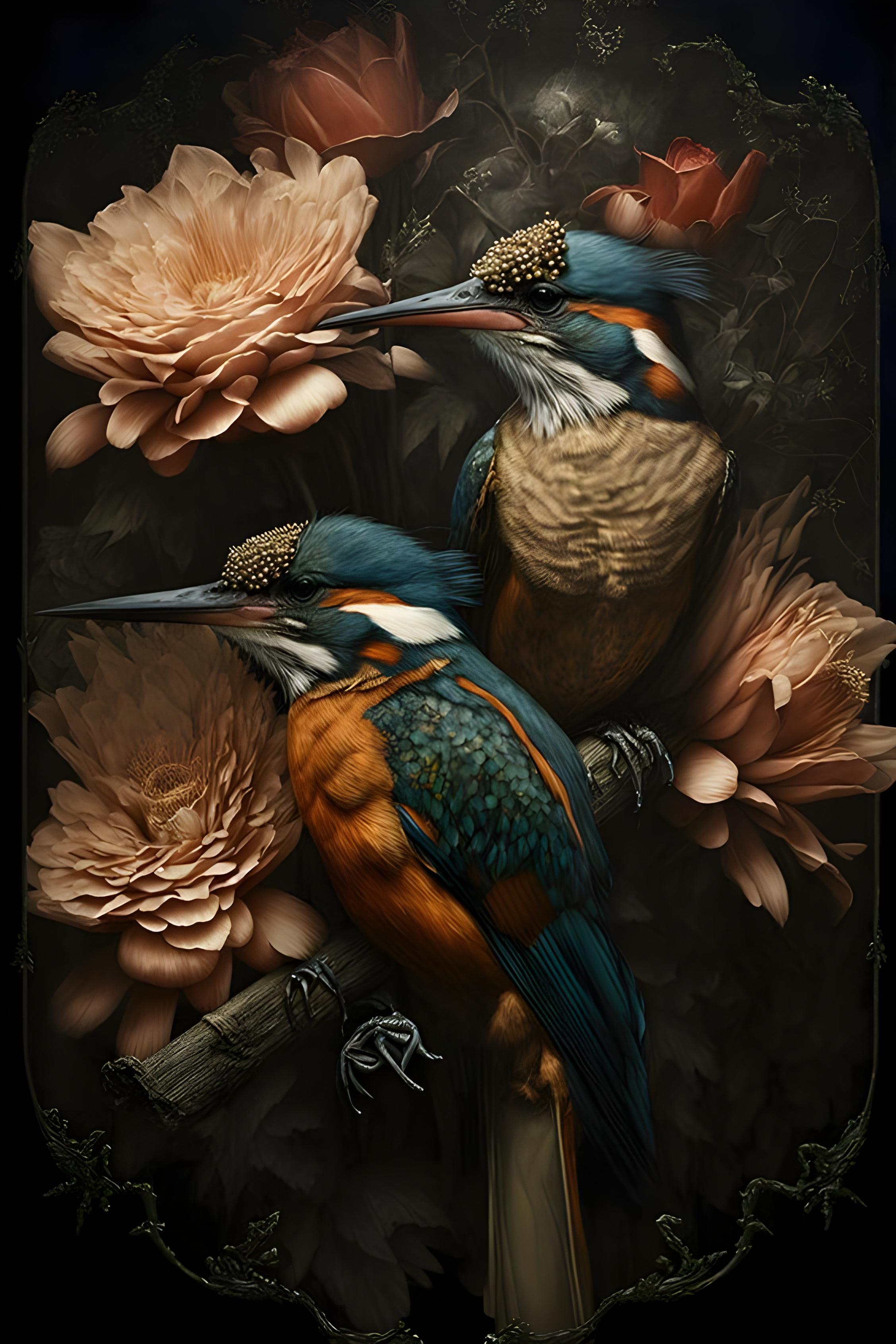 Vinyl Decal, Elegant Avian Art Print on Premium Canvas Serene Nature Scene with Delicate Blooms and 