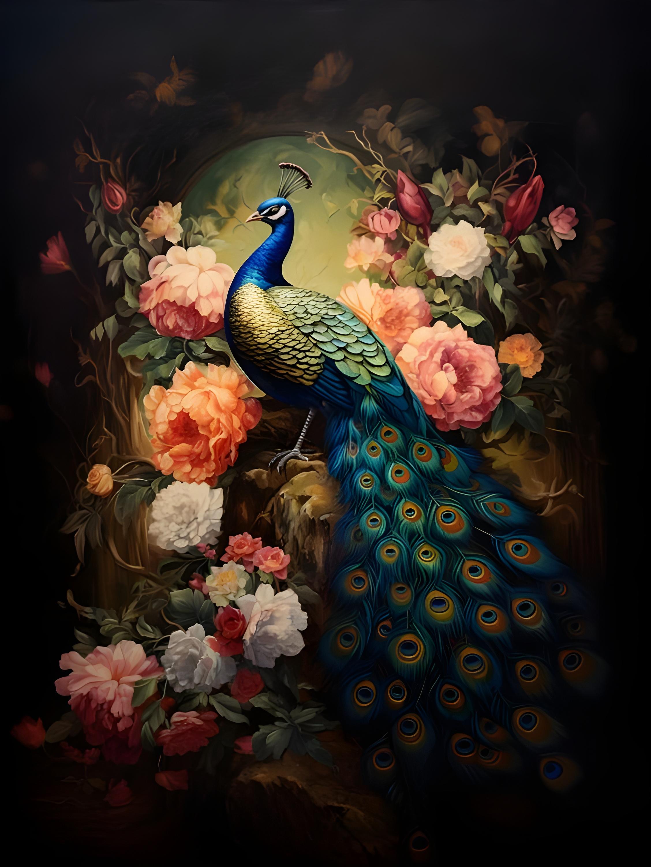 Vinyl Decal, Vibrant Avian Display Amidst Lush Floral Blooms | Elegant Home Decor (5" x 7")