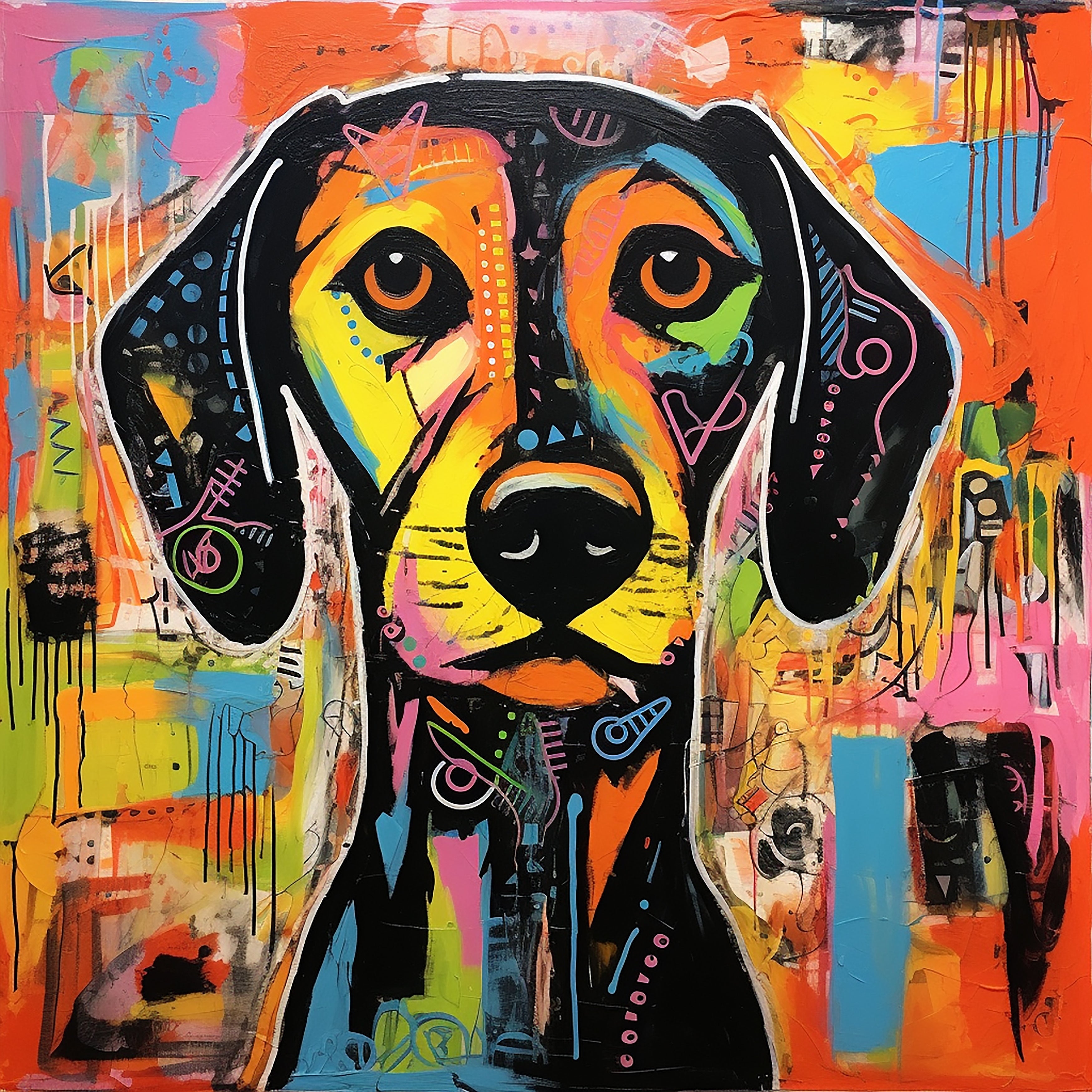 Vinyl Decal, Textured Painting Dog Print, Dog Wall Print, Animal Poster, Cool Print, Pet Lover Wall 