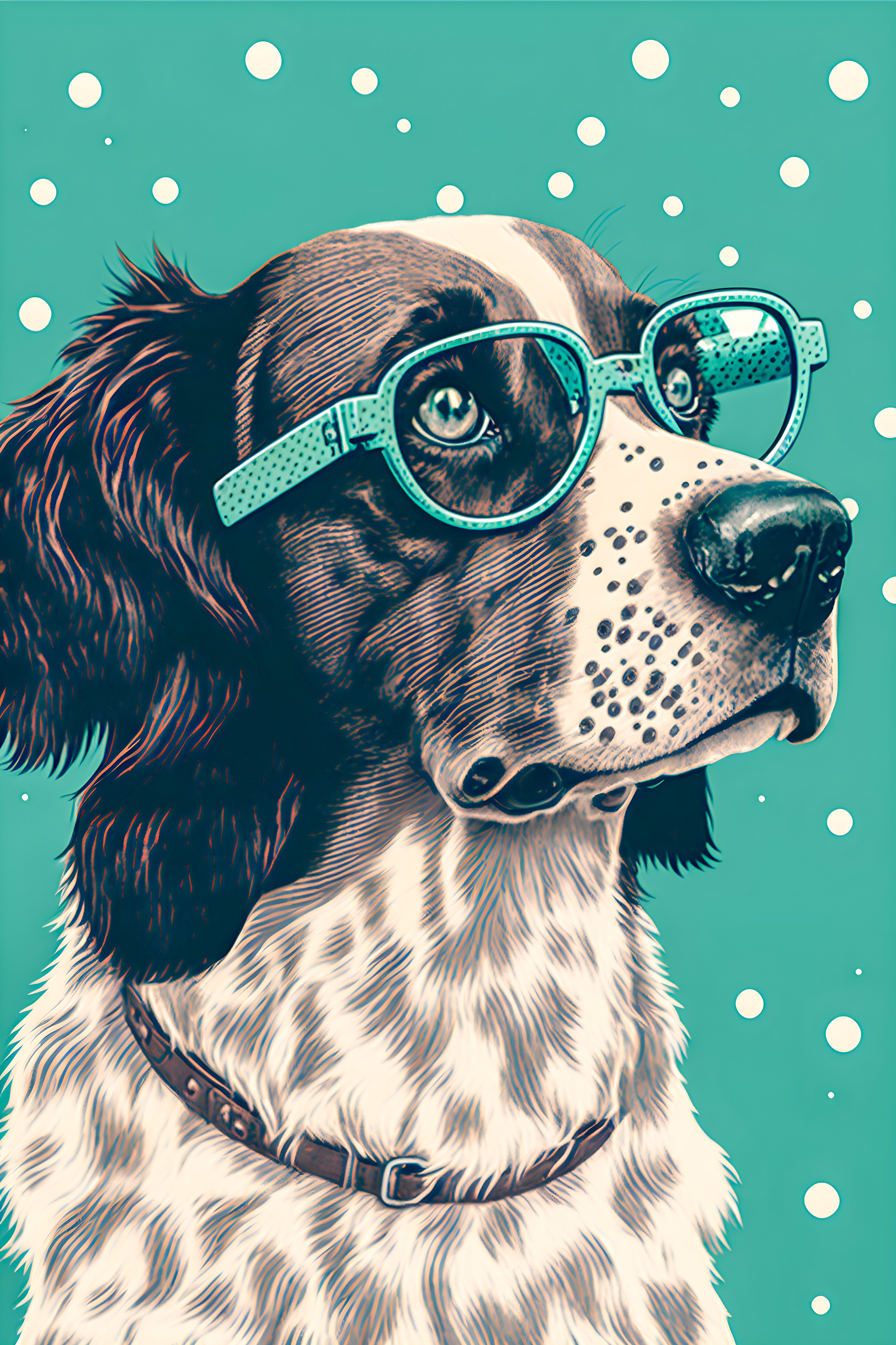 Vinyl Decal, Charming Artistic Depiction of a Four-Legged Friend Adorned with Fashionable Eye Wear (