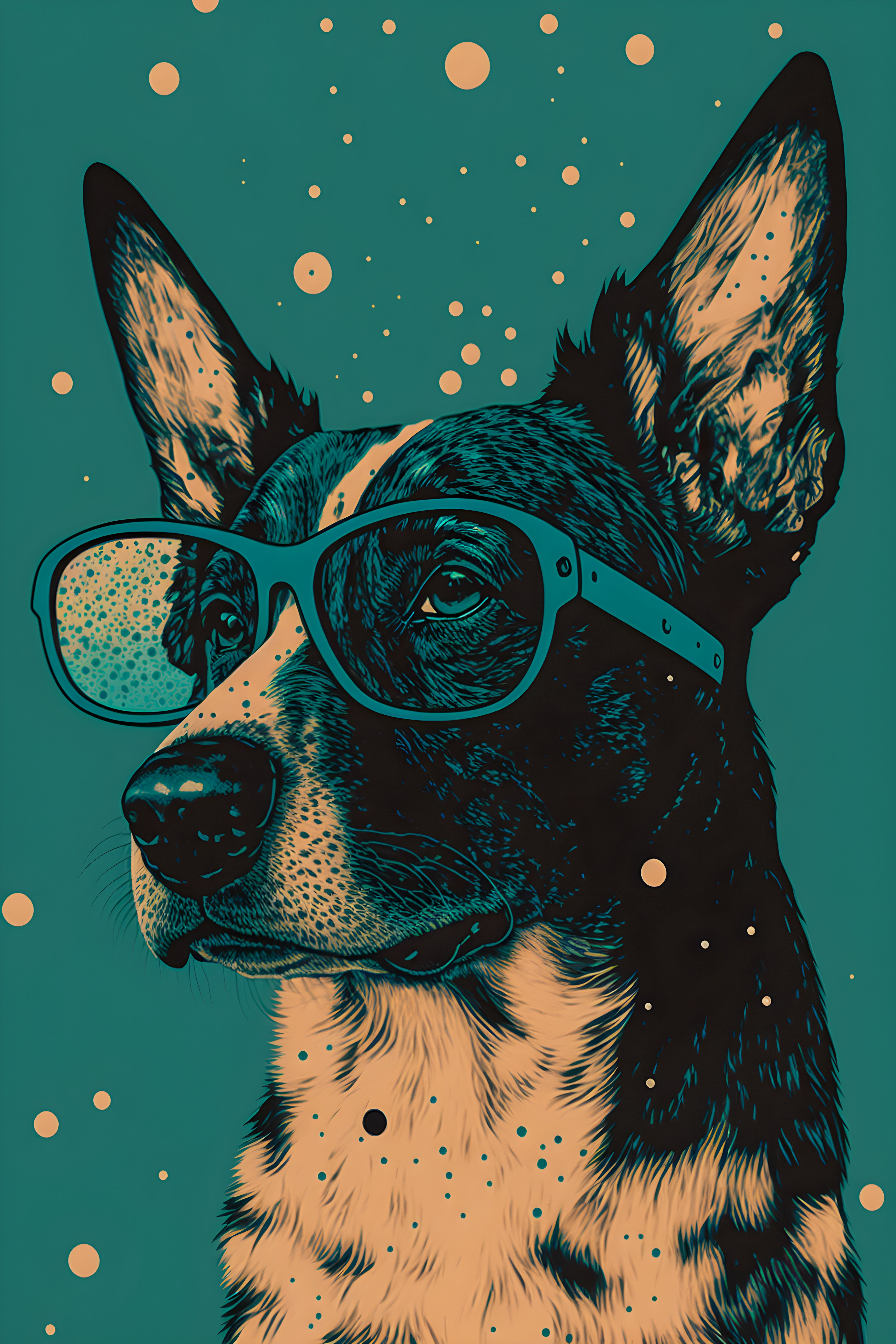Vinyl Decal, Striking Illustration of a Canine Companion with Stylish Eye-Wear (5" x 7")