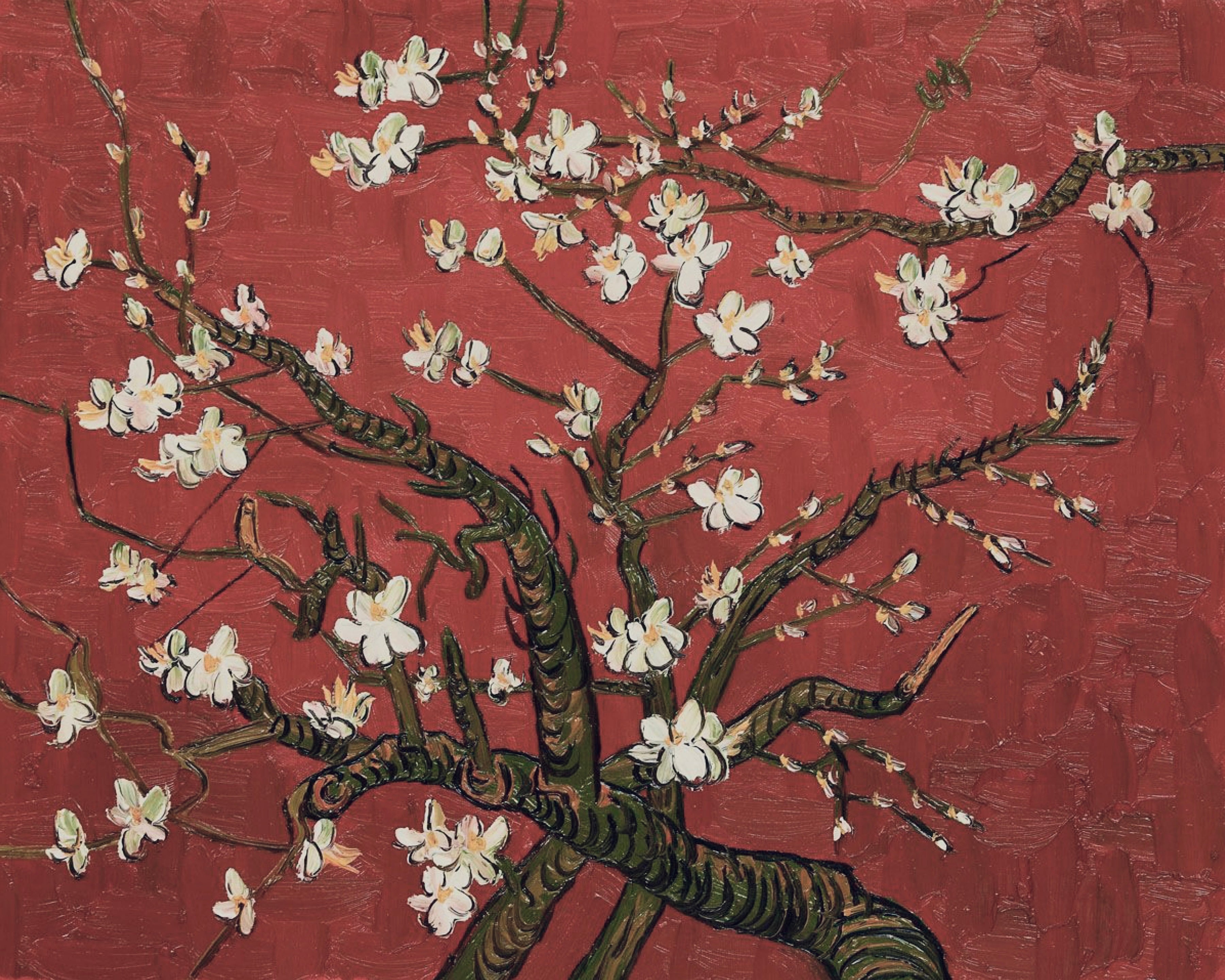 Vinyl Decal, Floral Wall Decor Art Print on Canvas, Vibrant Red Background with White Blossoms, Natu