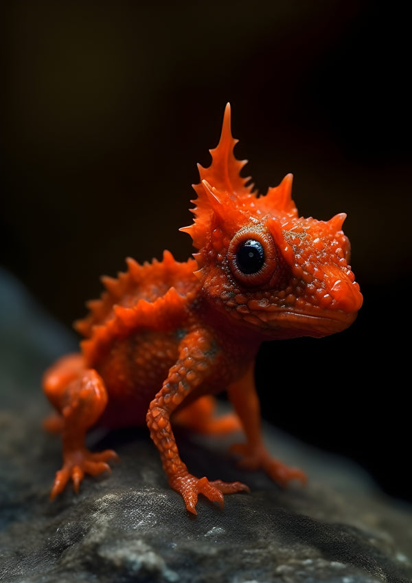 Vinyl Decal, Vibrant Orange Spiny Leaf Chameleon Reptile Figurine (5" x 7")
