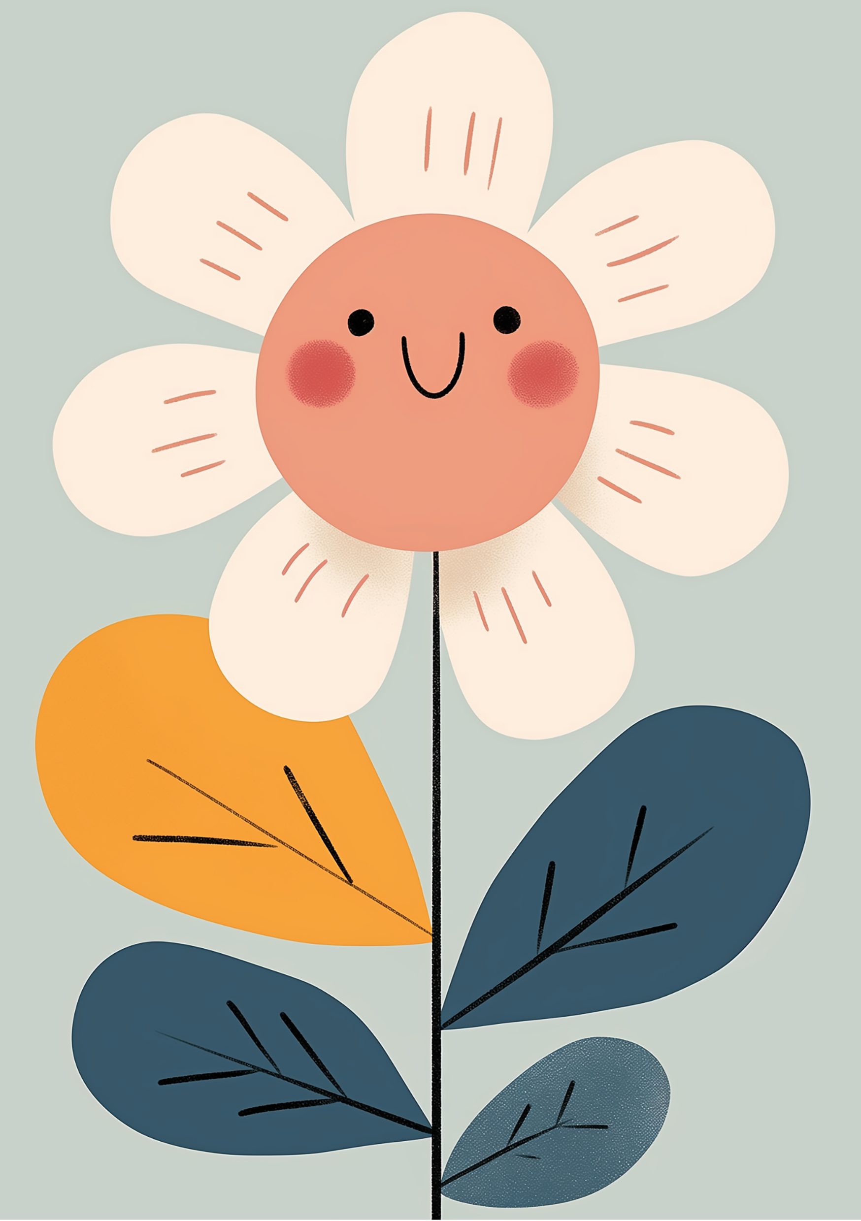 Vinyl Decal, Charming Illustrated Floral Print for Nursery and Home Decor, Whimsical Smiling Flower 