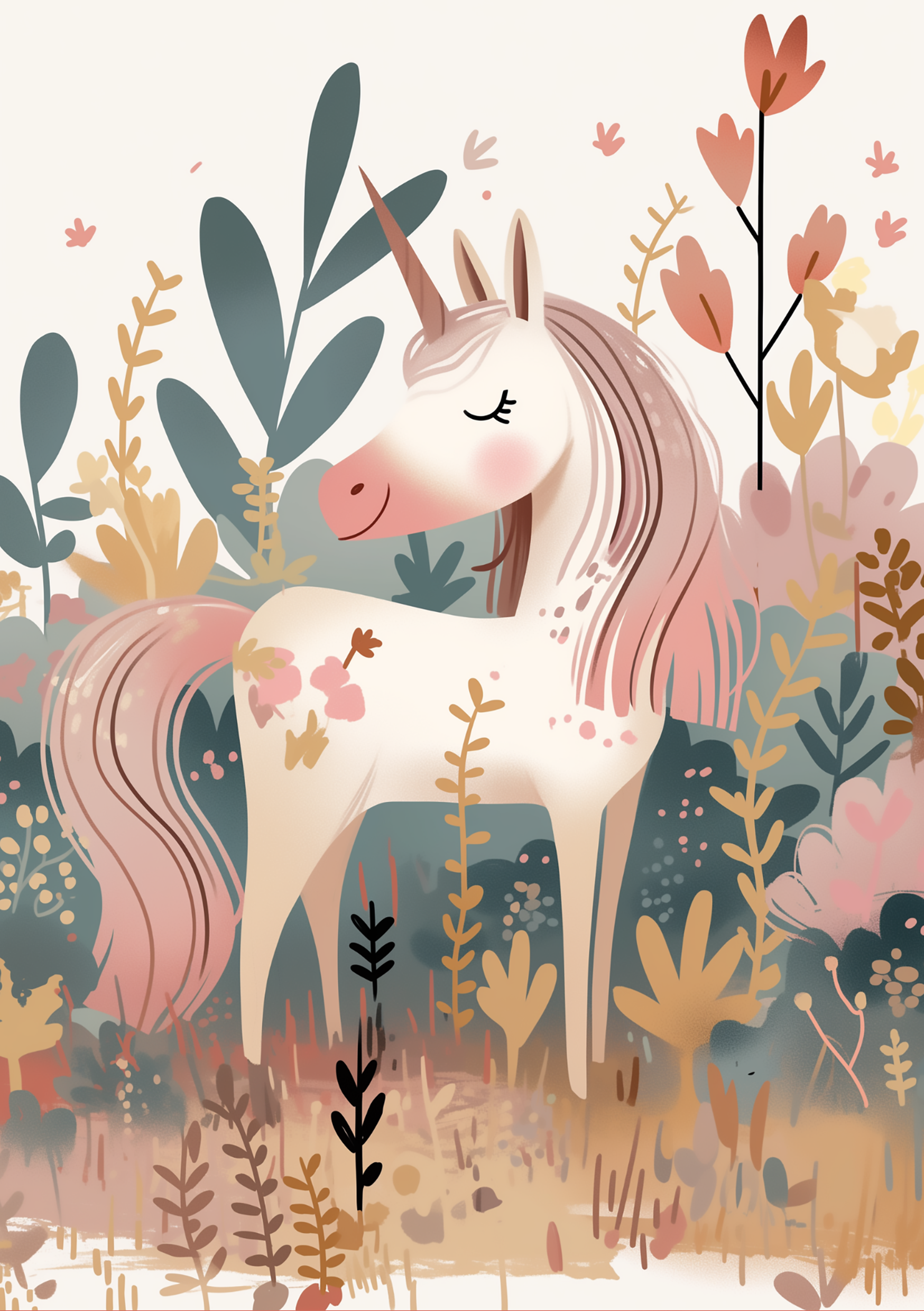 Vinyl Decal, Whimsical Artistic Illustration of a Mythical Creature in a Lush Botanical Setting (5" 