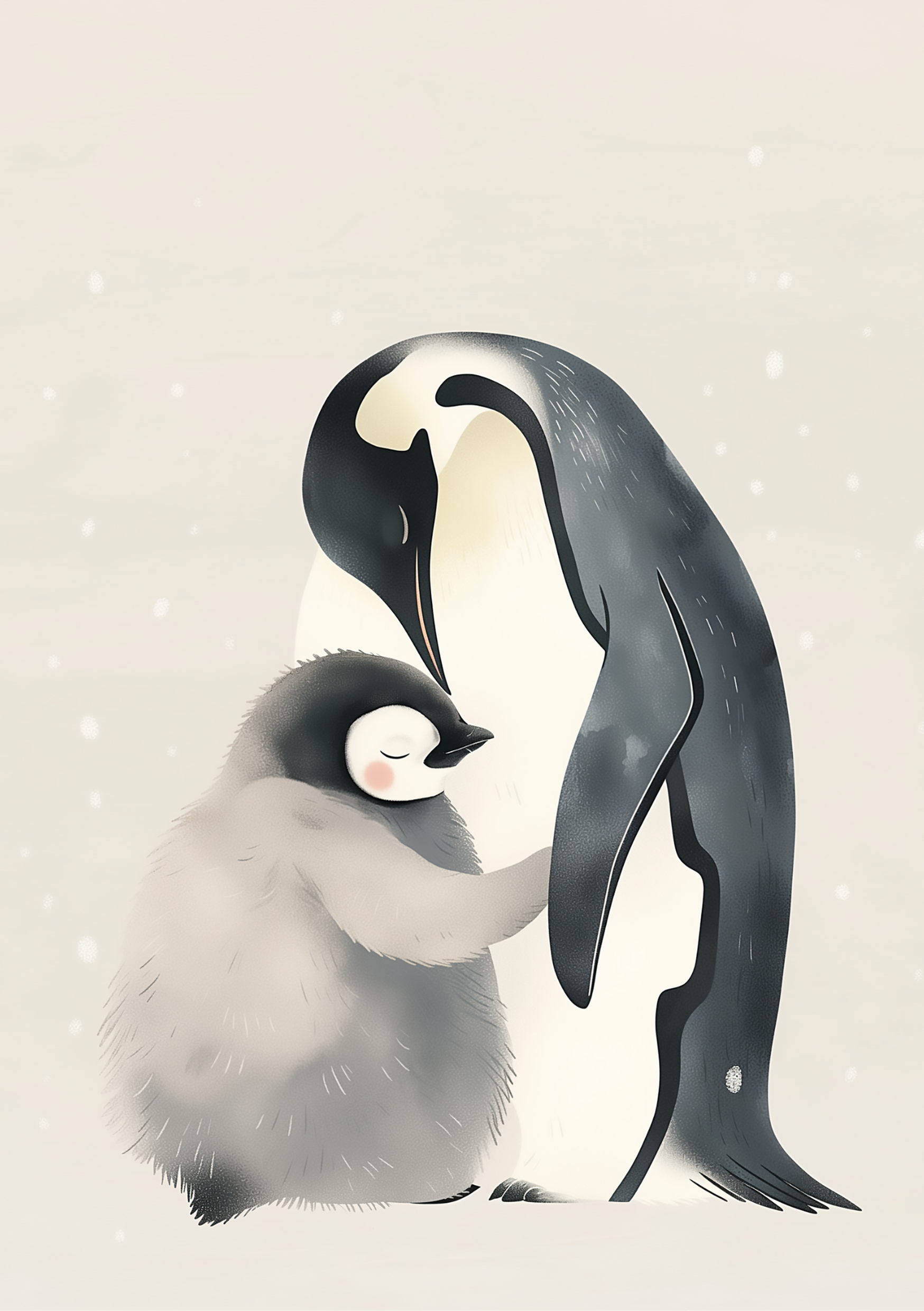 Vinyl Decal, Charming Watercolor Penguin Family Art Print for Nursery or Home Decor, Lovely Animal I