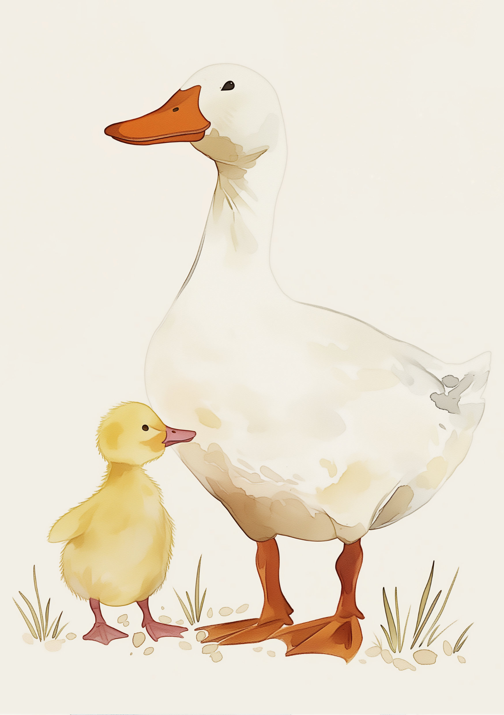 Vinyl Decal, Charming Illustration of an Adult Water Bird with a Small Fluffy Companion (5" x 7")