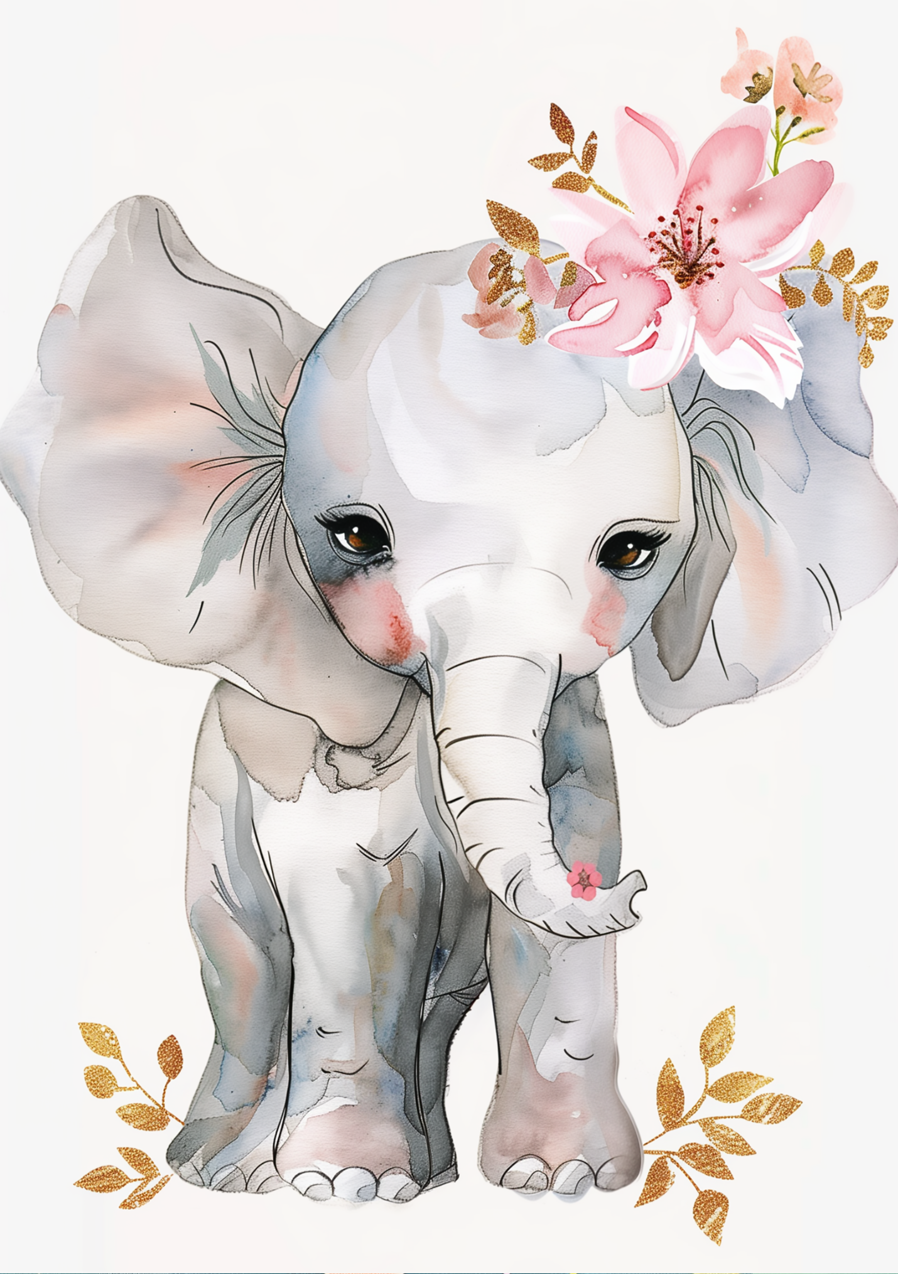 Vinyl Decal, Lovely Artistic Rendition of a Small, Gentle Creature Adorned with Delicate Floral Elem