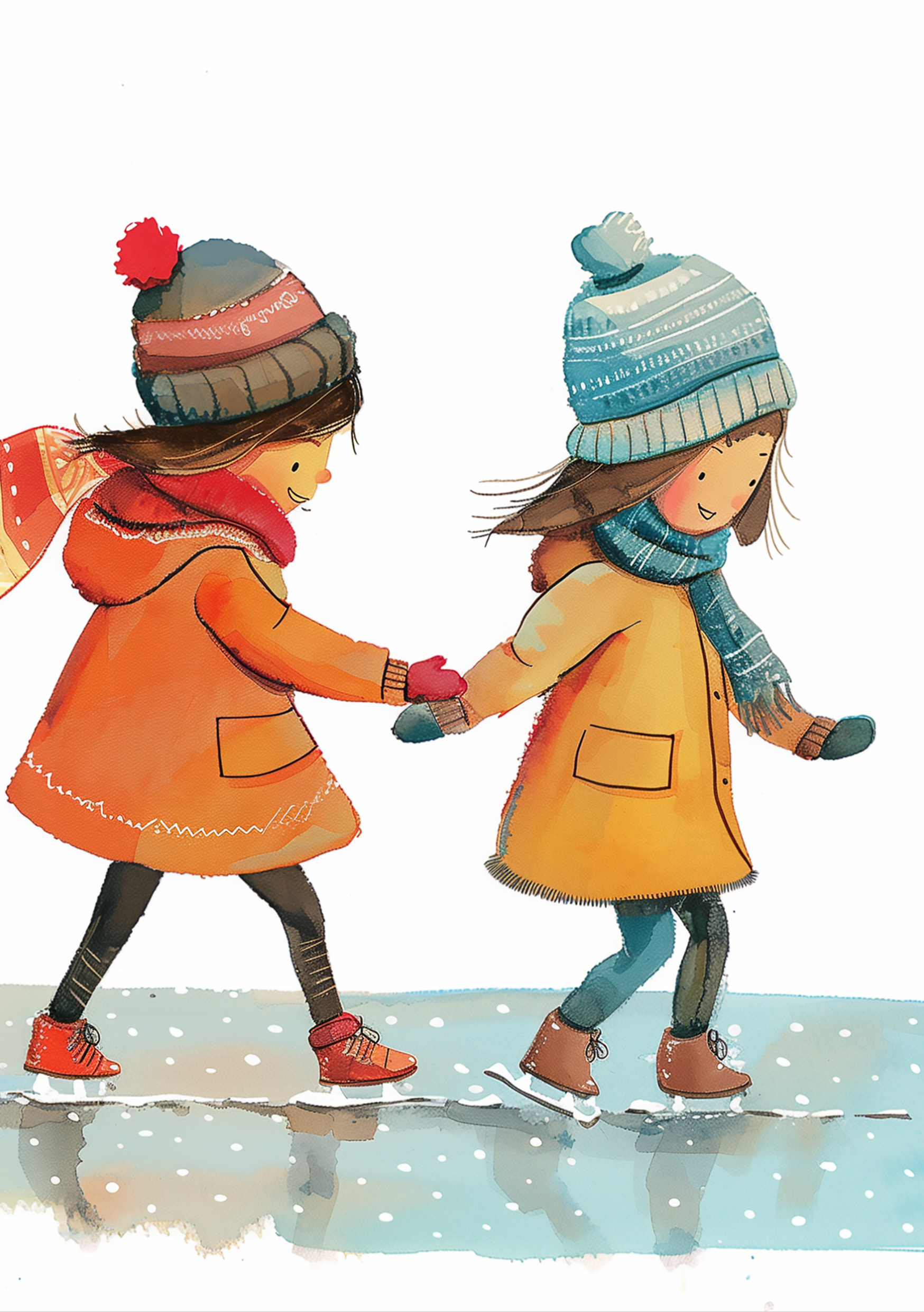Vinyl Decal, Charming Winter Activity Illustration Colorful Apparel Seasonal Fun Image (5" x 7")