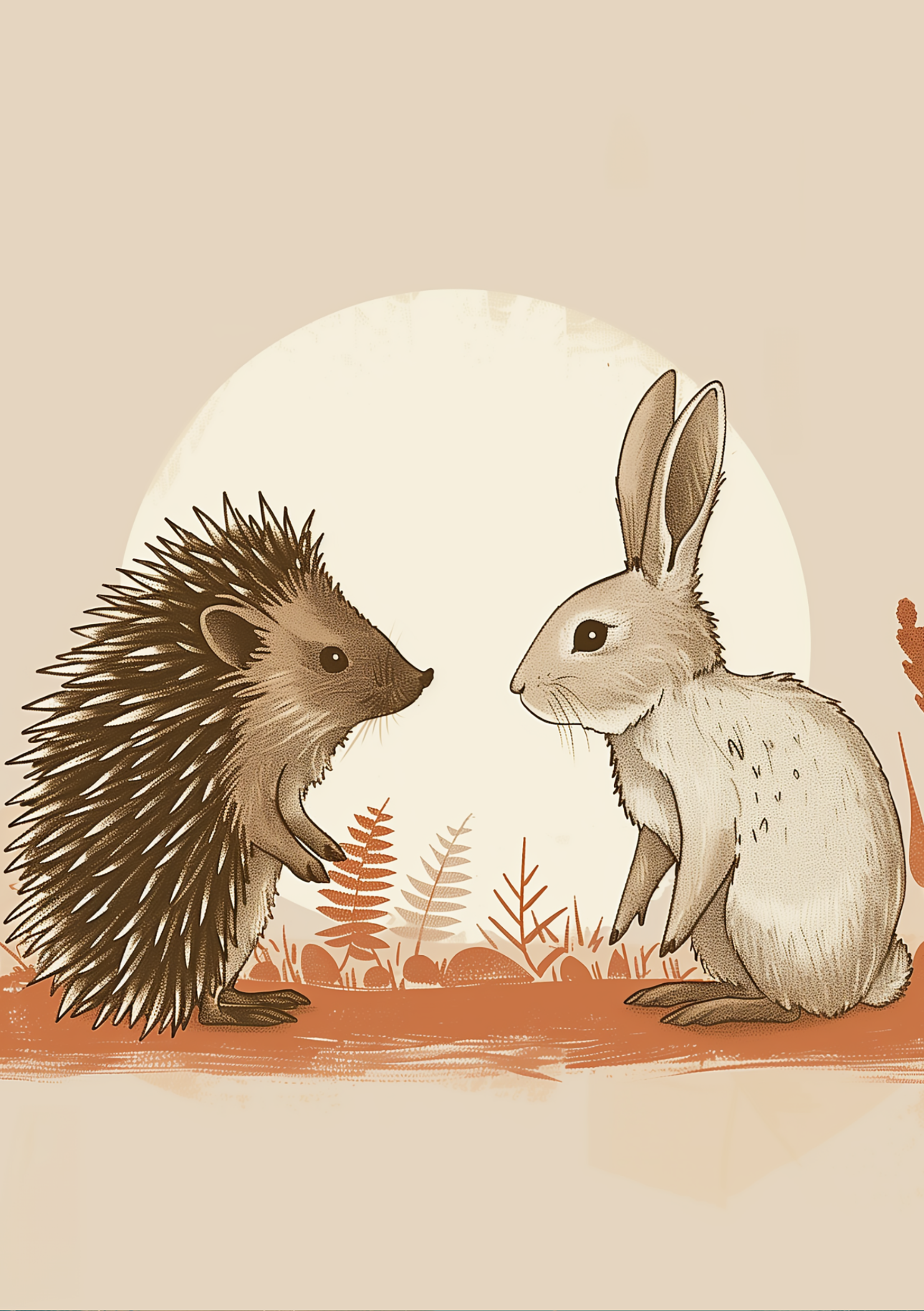 Vinyl Decal, Charming Forest Friends Illustration Print Featuring A Hedgehog And Rabbit Design (5" x