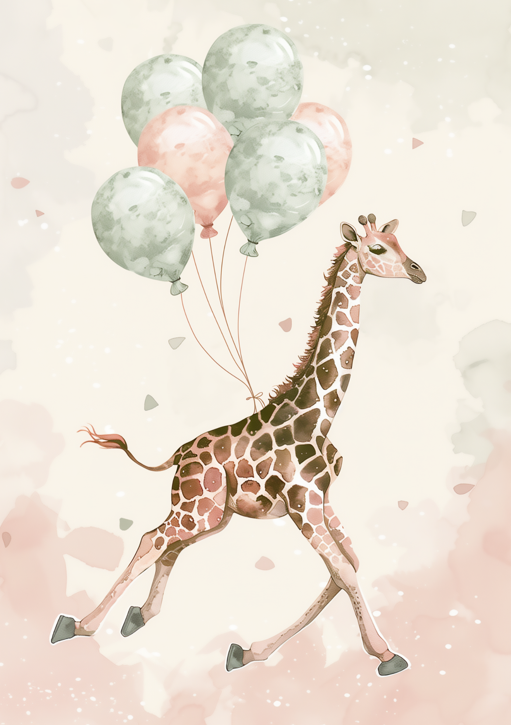 Vinyl Decal, Delightful Illustration Featuring a Gentle Creature Walking with Several Floating Spher