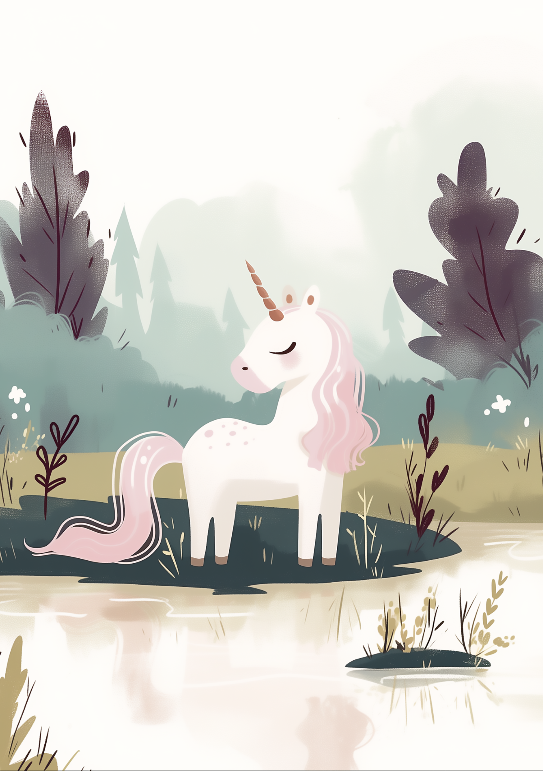 Vinyl Decal, Charming Illustration of a Mythical Creature in a Serene Natural Environment (5" x 7")