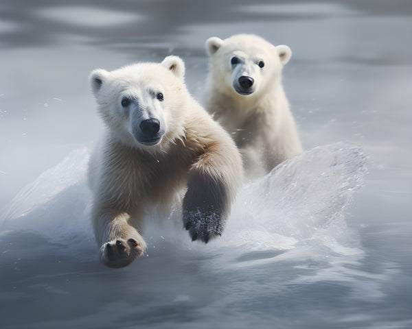 Vinyl Decal, Two Playful Polar Bear Cubs on Ice Arctic Wildlife (5" x 7")