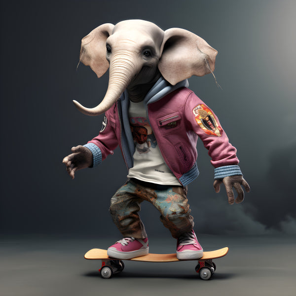 Vinyl Decal, Hip Hop Elephant Skater Action with Skateboard (5" x 7")