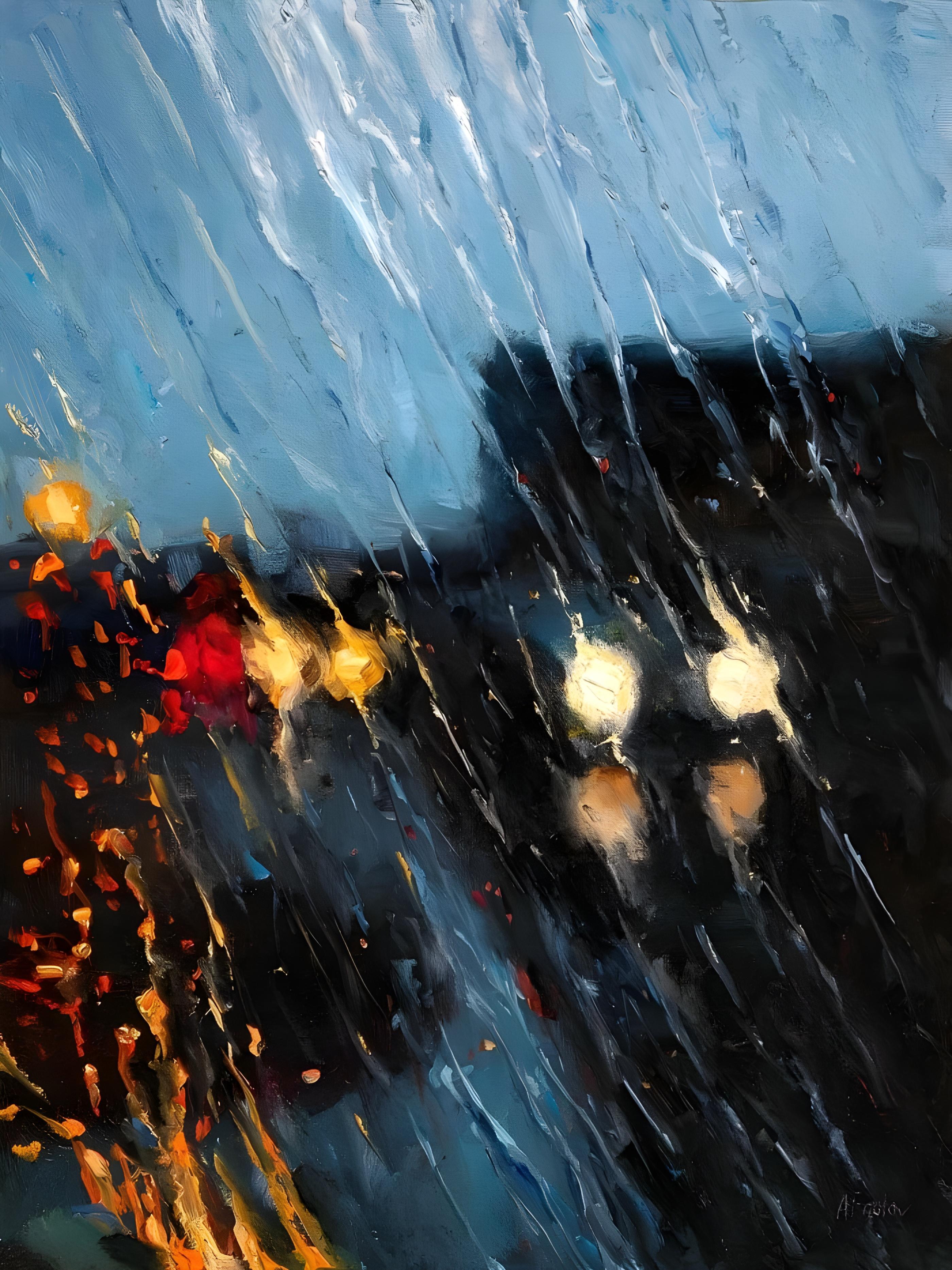 Vinyl Decal, Impressionist Rain Scene Artwork for Wall Decor, Gallery Wrapped Canvas Print, Modern H