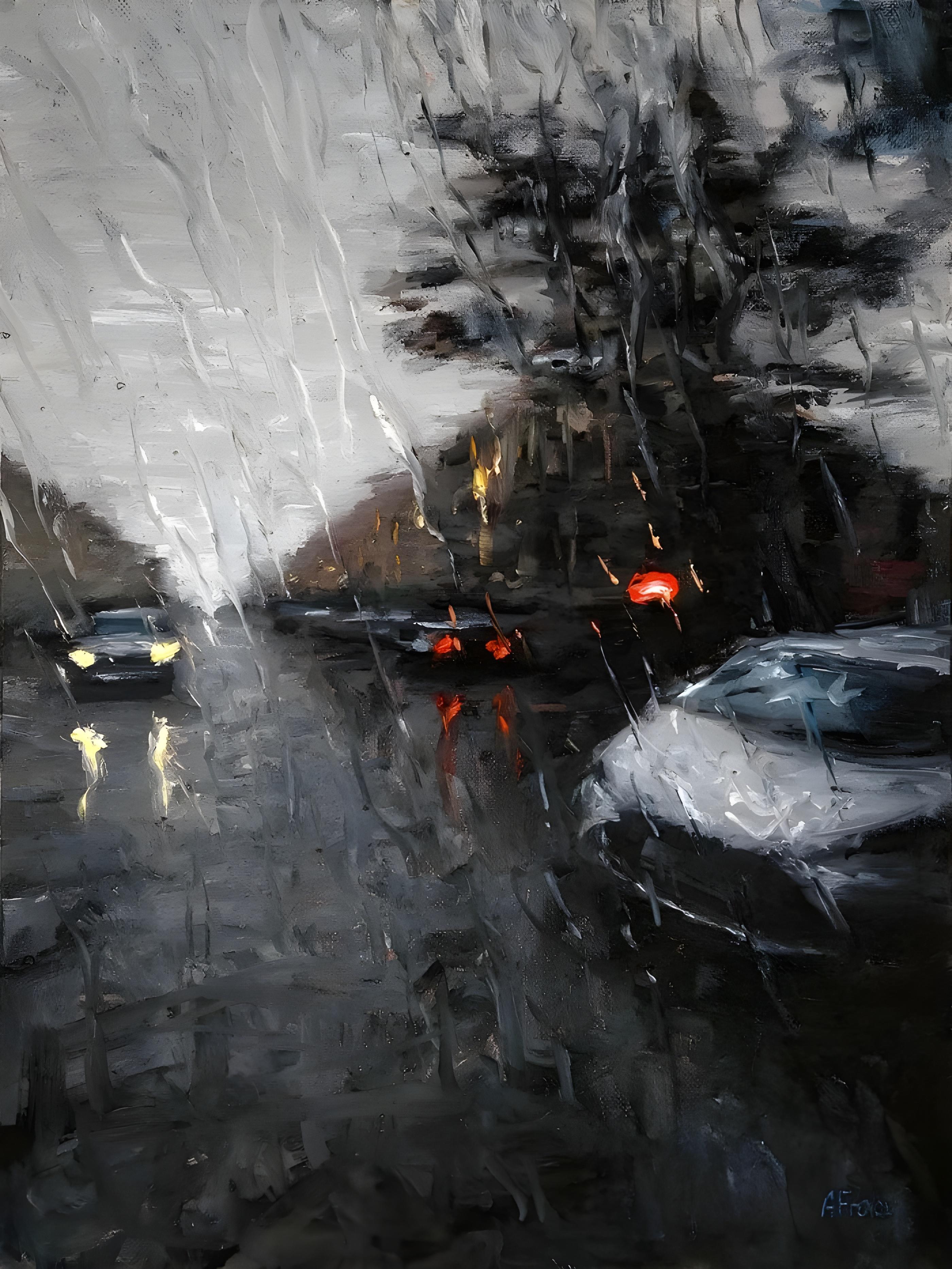 Vinyl Decal, Atmospheric Evening Commute View from a Vehicle Window Abstract Impressionist Artwork (