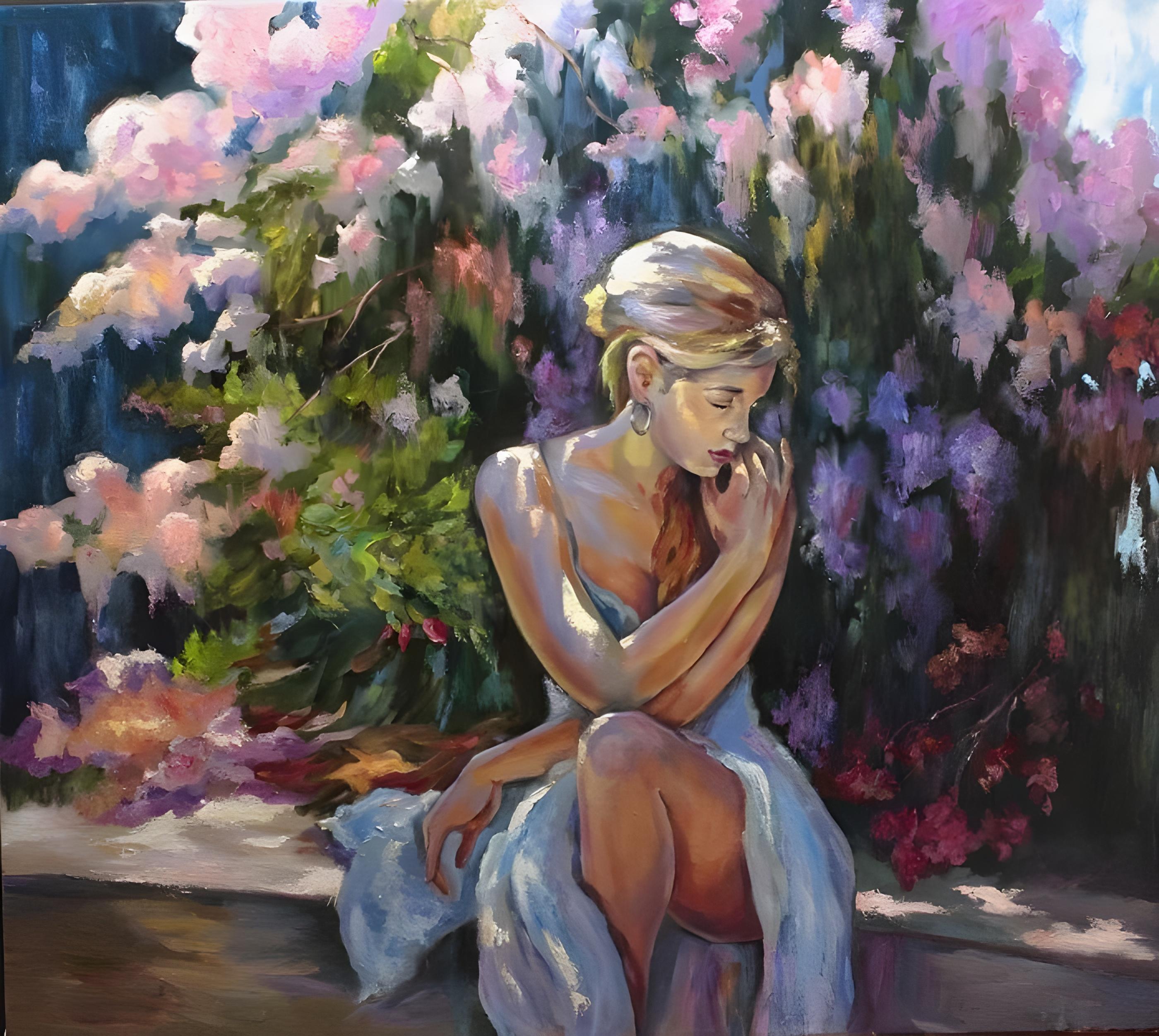 Vinyl Decal, Beautiful Artistic Depiction of a Person in a Moment of Quiet Contemplation Surrounded 