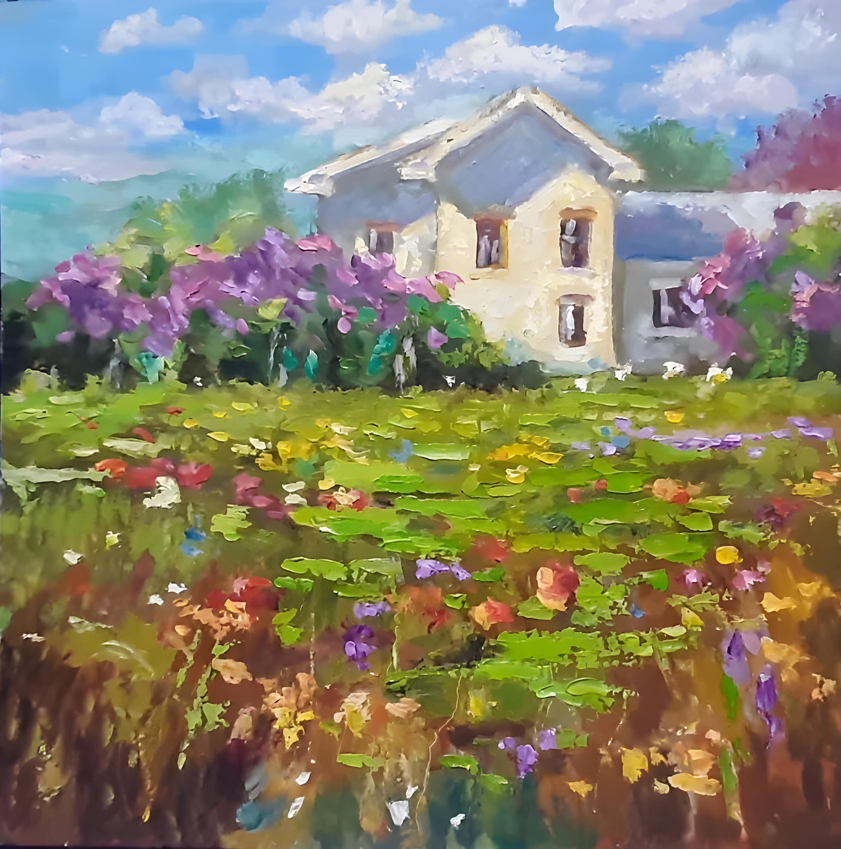 Vinyl Decal, Vibrant Countryside Home Artwork, Hand-Painted Impressionist Landscape on Durable Panel