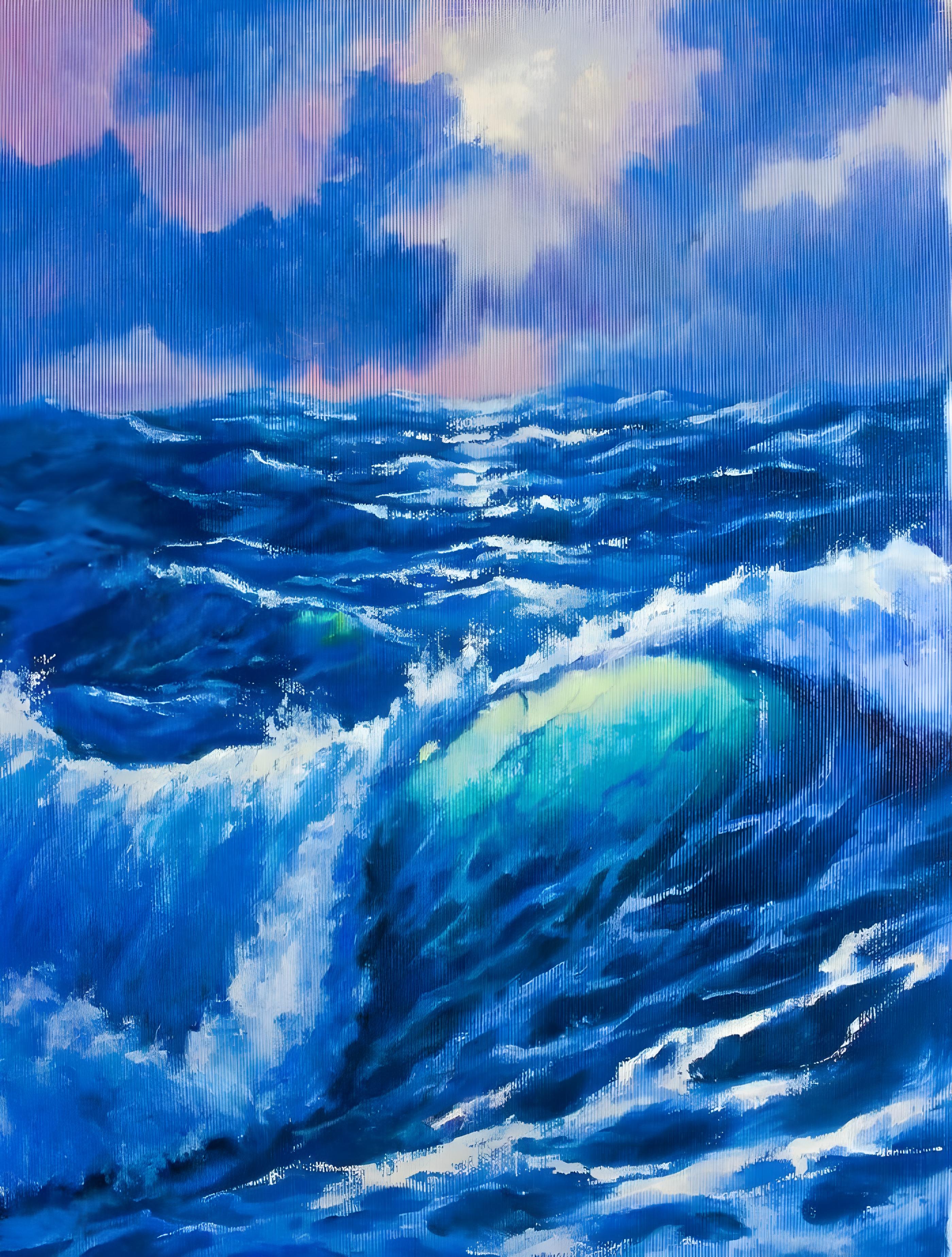 Vinyl Decal, Vibrant Azure Seascape Artwork, Dynamic Ocean Scene Wall Decor, Hand-Painted Deep Blue 