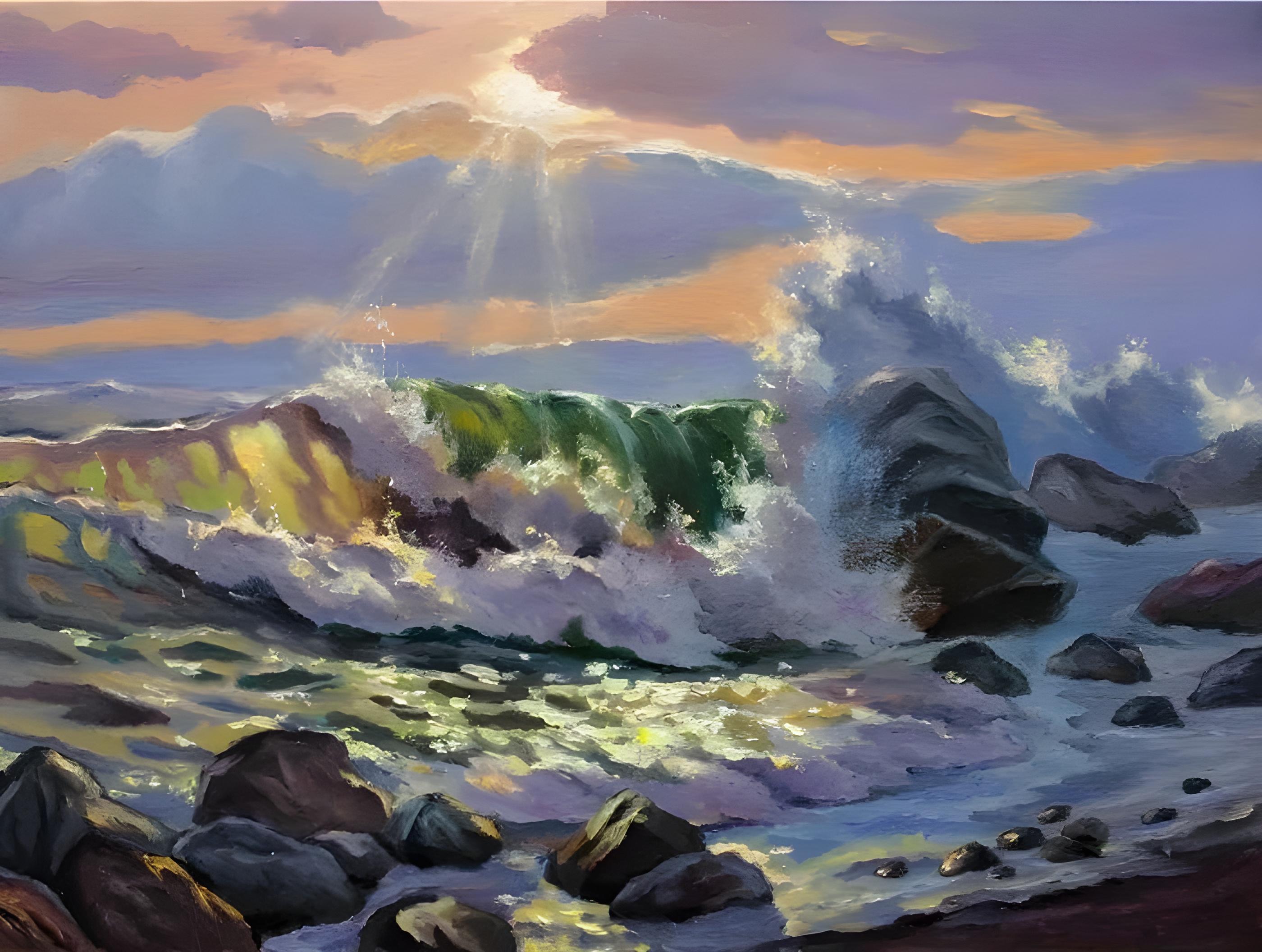 Vinyl Decal, Dynamic Coastal Scene with Sunset Rays (5" x 7")