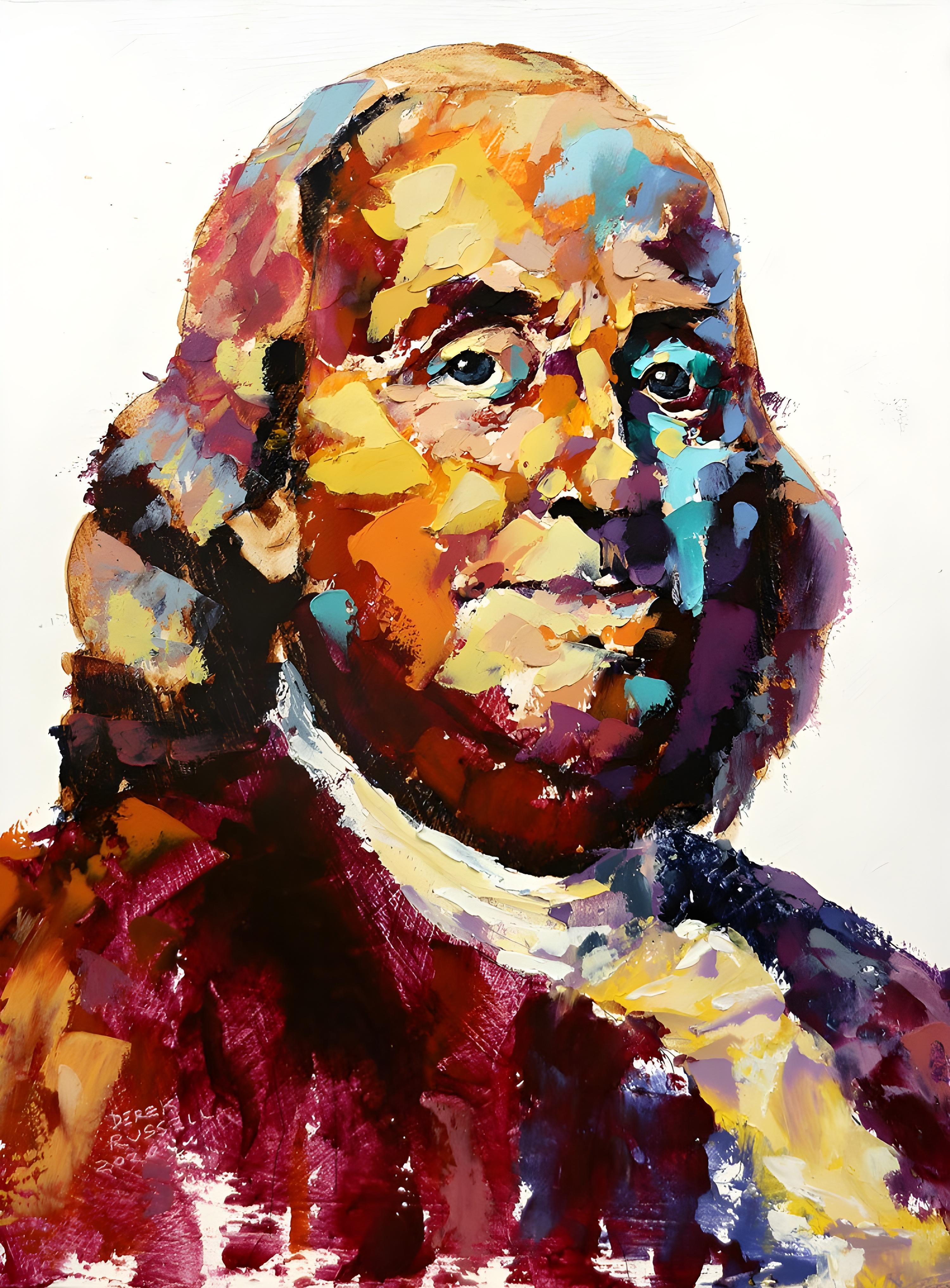Vinyl Decal, Vibrant Artistic Portrait of an Influential Historical Figure, Colorful Hand-Painted St