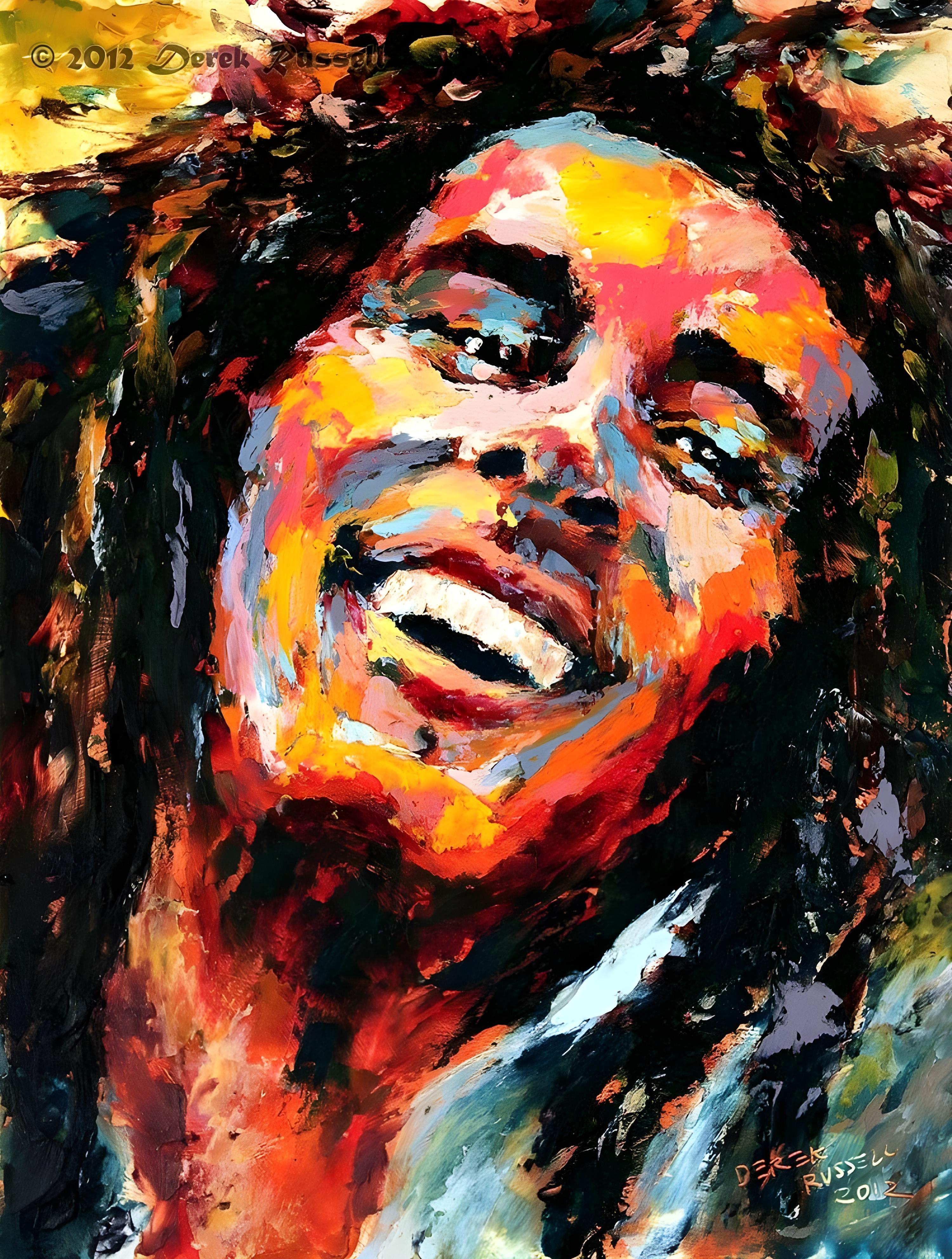 Vinyl Decal, Vibrant Musical Icon Portrait Wall Art, Hand-Painted Oil on Board, Colorful Expressioni