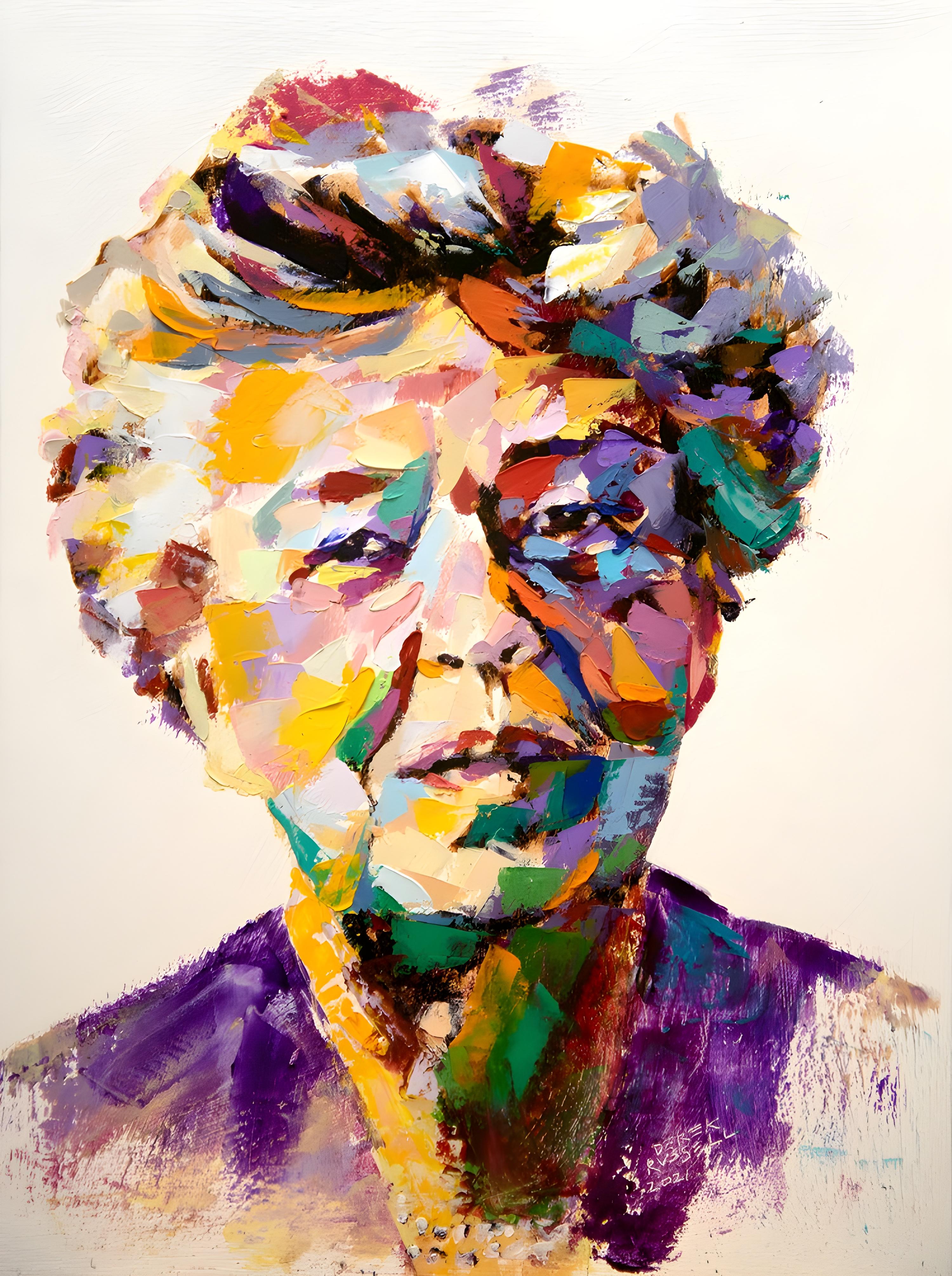 Vinyl Decal, Vibrant Colorful Expressionist Textured Portrait Painting Wall Art Decor (5" x 7")