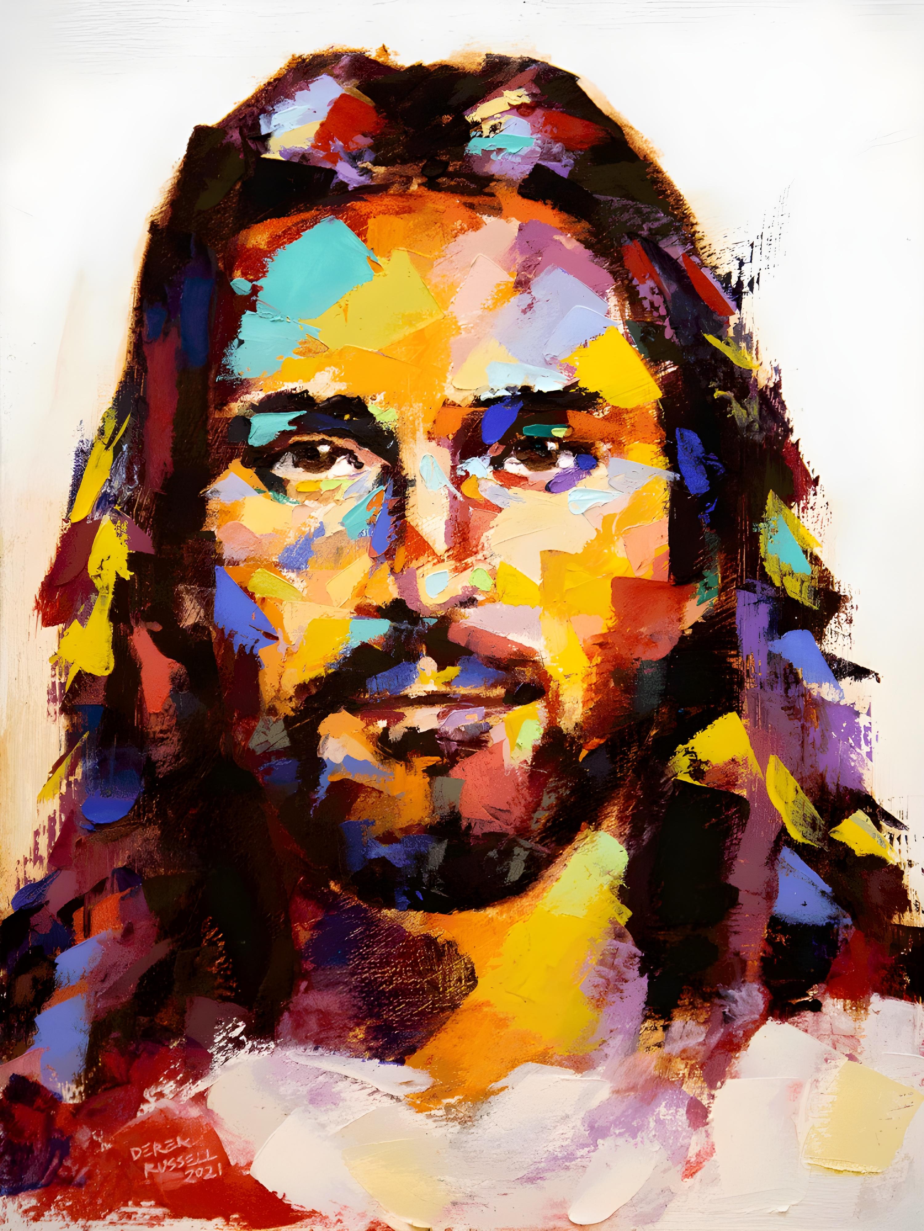 Vinyl Decal, Vibrant Artistic Expression of a Spiritual Figure in Bold Colors and Impressionistic St