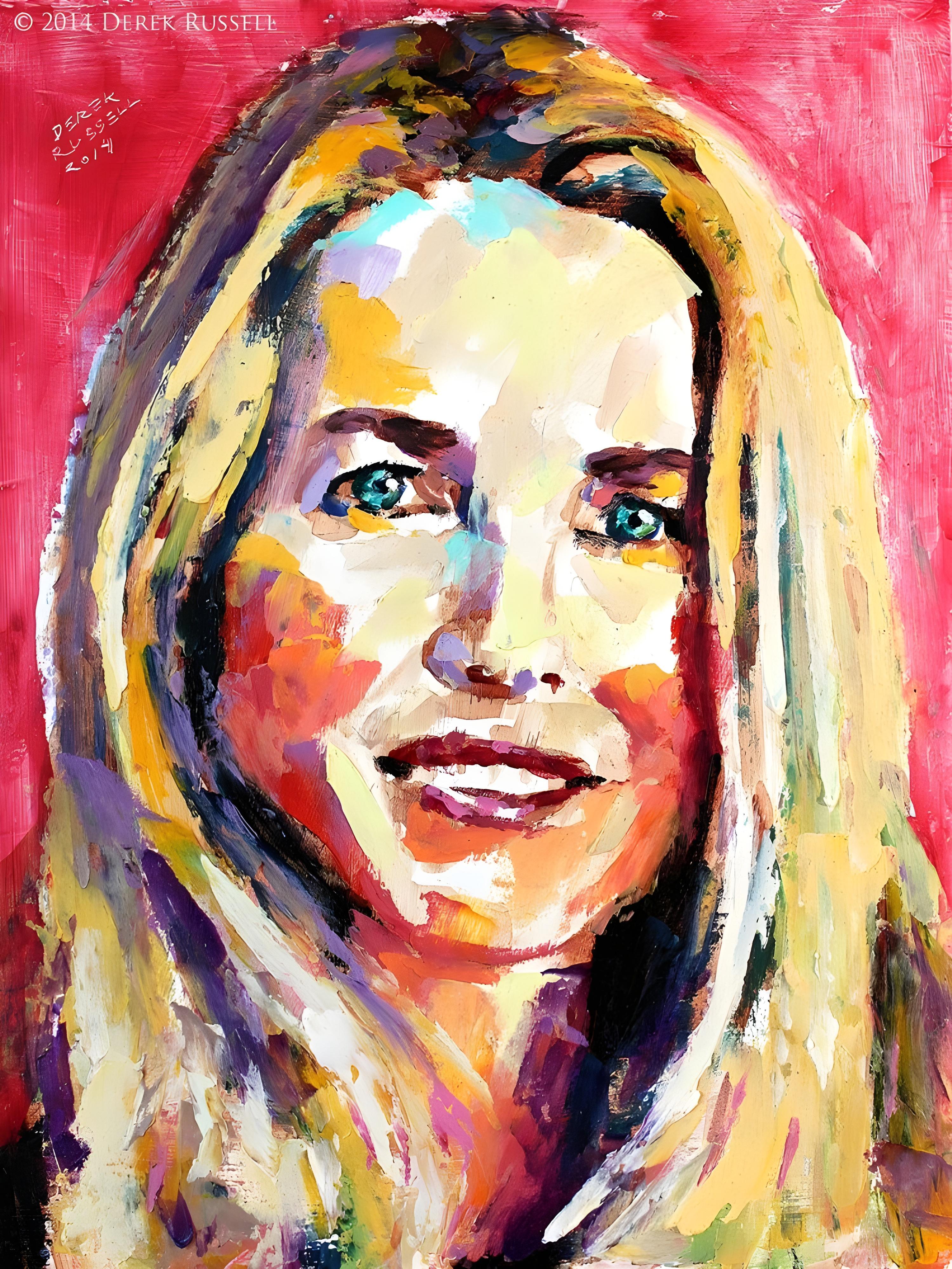 Vinyl Decal, Colorful Expressionistic Portrait of a Smiling Woman with Blonde Hair and Blue Eyes, Or