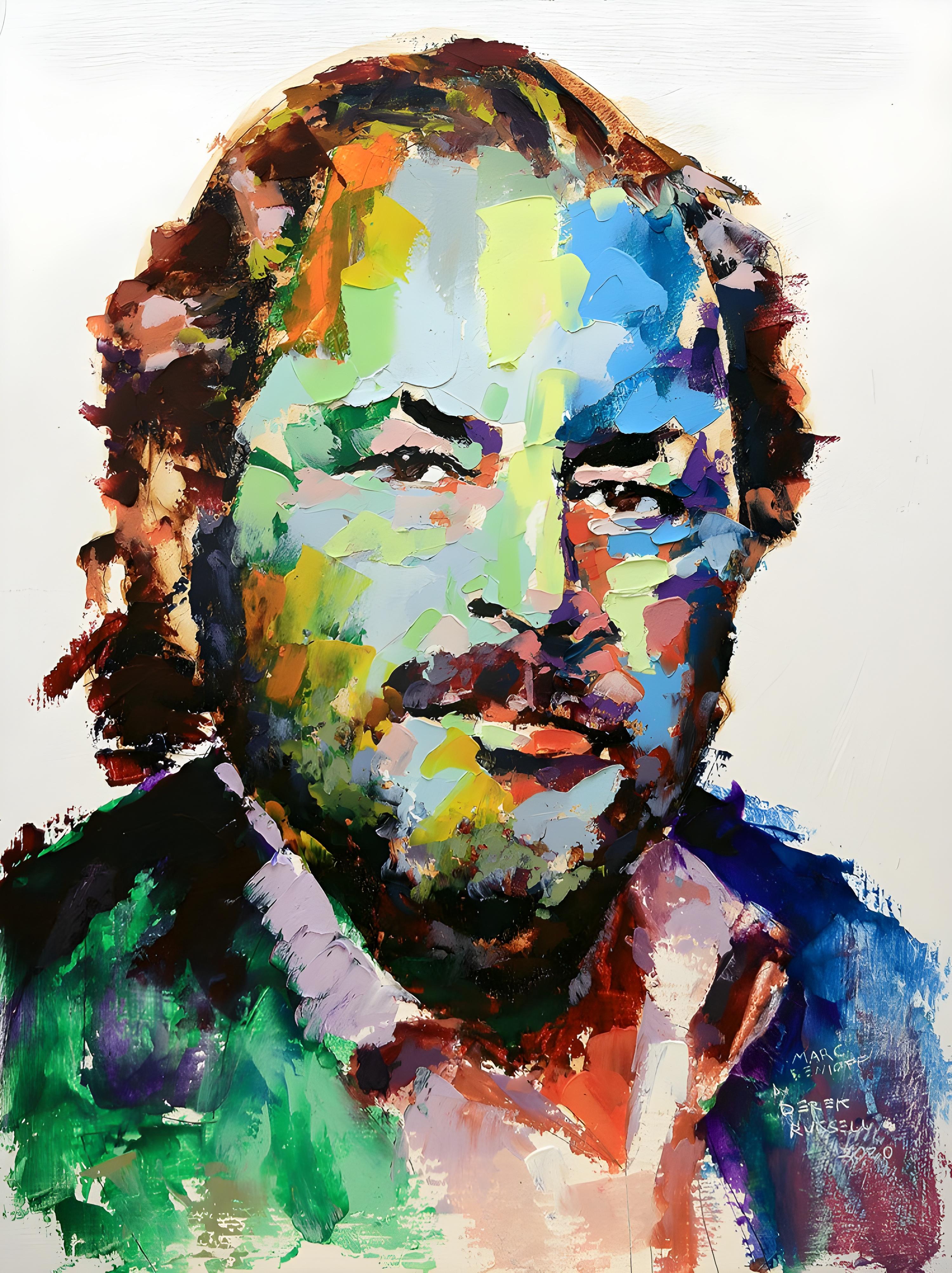 Vinyl Decal, Colorful Abstract Portrait Oil Painting on Canvas, Textured Impasto Artwork for Home De