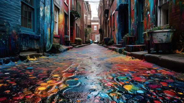 Vinyl Decal, Vibrant Alleyway Art Print (5" x 7")