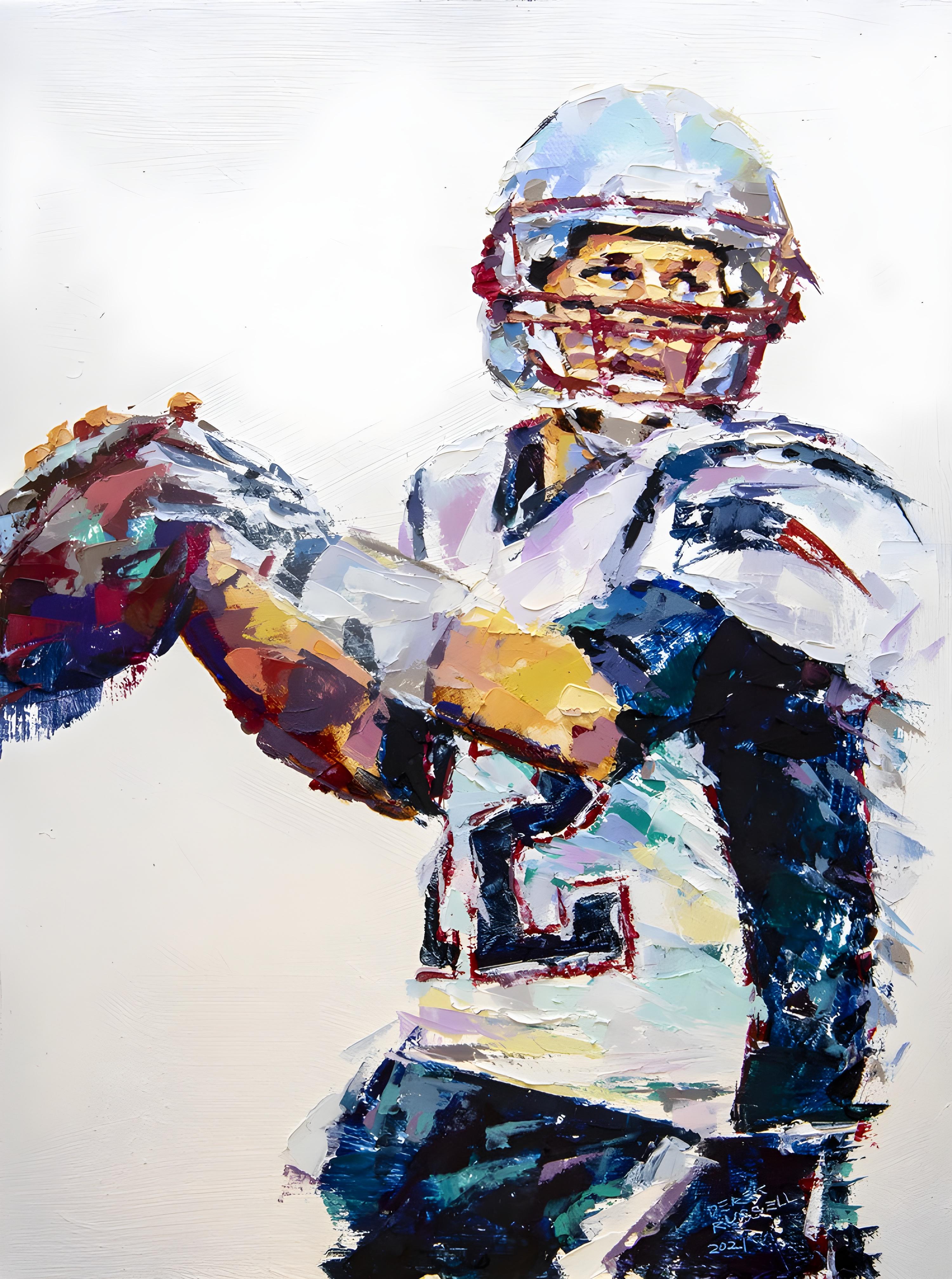 Vinyl Decal, Vibrant Impasto Artwork of an American Sports Figure in Action (5" x 7")