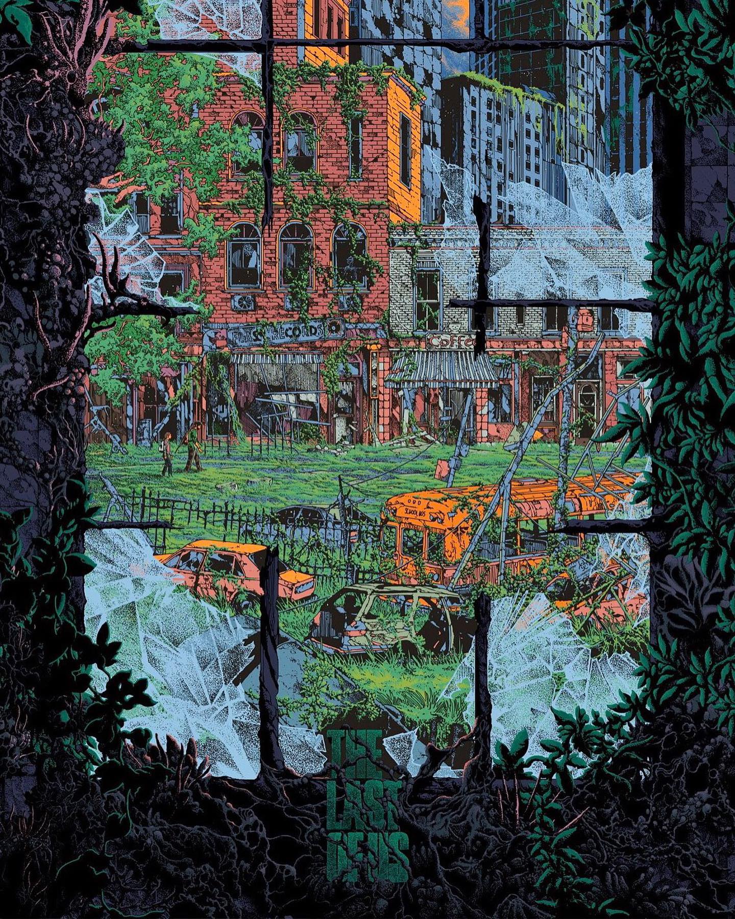 Vinyl Decal, Post-apocalyptic Urban Portrait Art Print, Detailed Ruined Cityscape Illustration (5" x