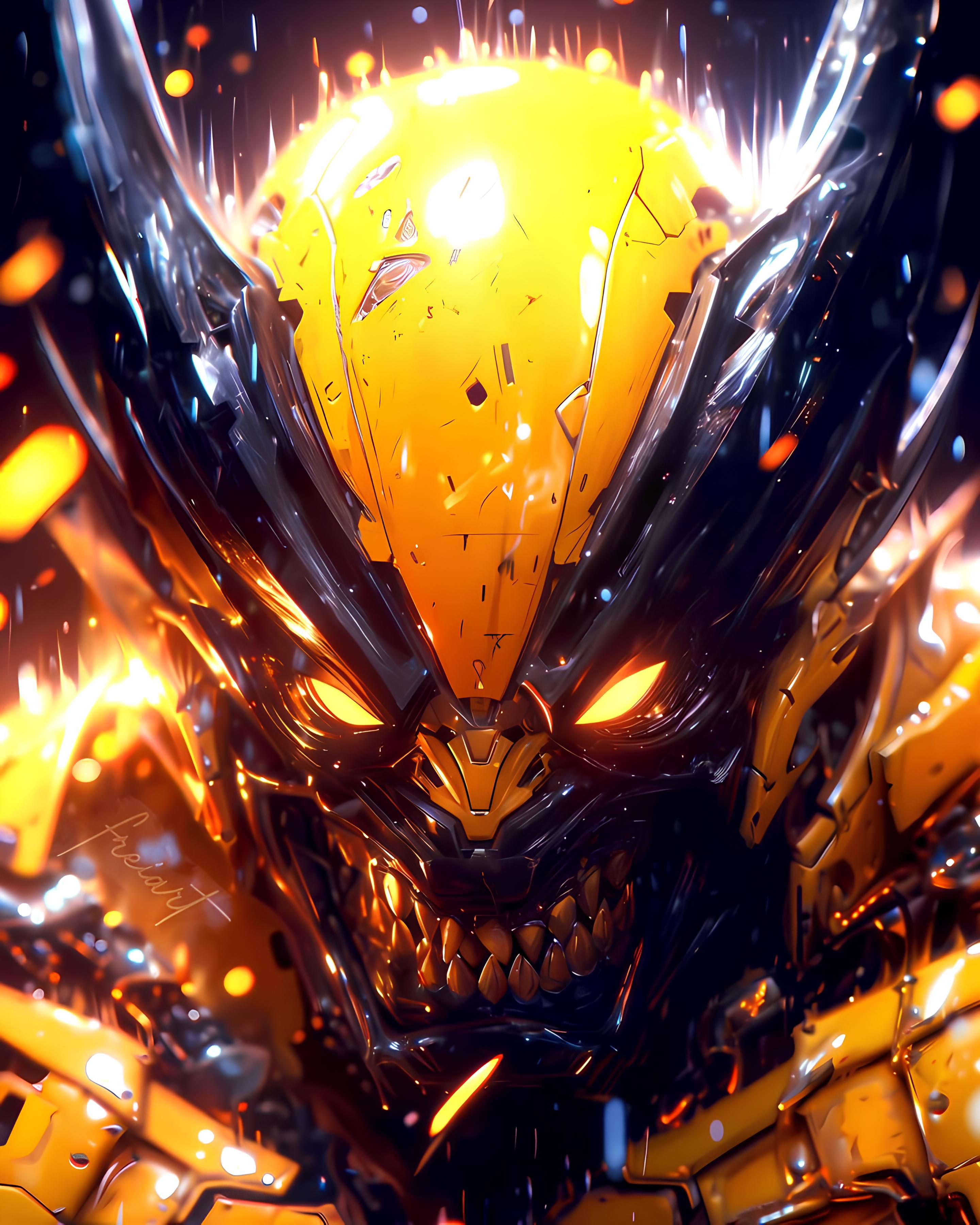 Vinyl Decal, Dynamic Armored Figure Collectible with Intense Visual Effects and Futuristic Design (5
