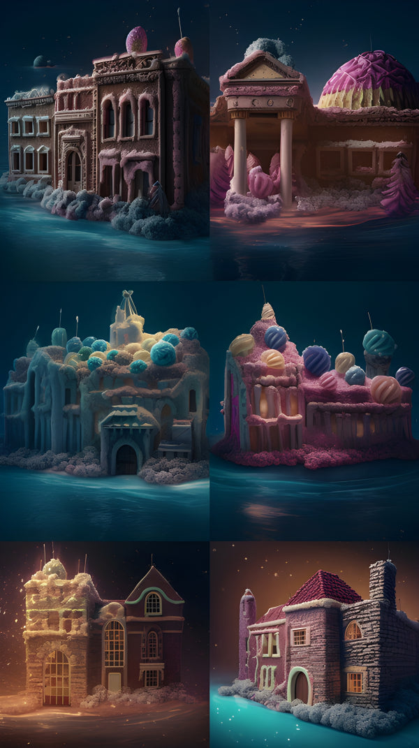 Vinyl Decal, Whimsical Candy House Illustrations Digital Art Print Set (5" x 7")