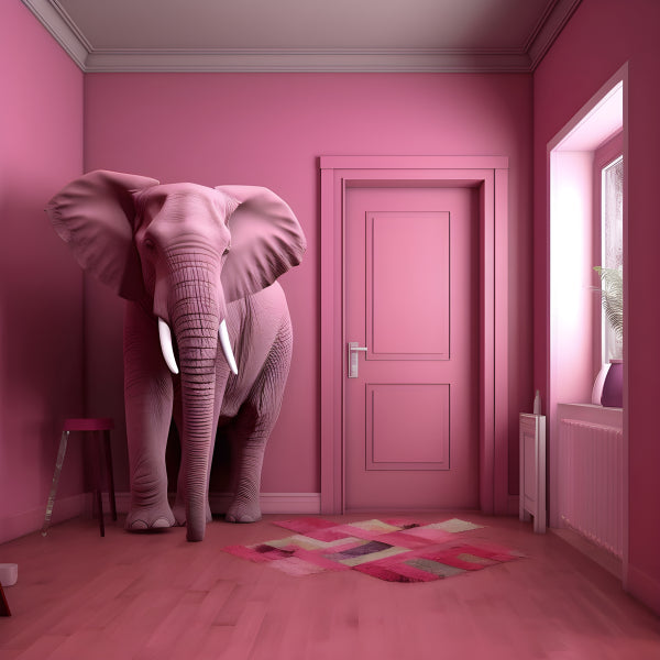 Vinyl Decal, Surreal Pink Elephant in All Pink Room Canvas Print Wall Art (5" x 7")