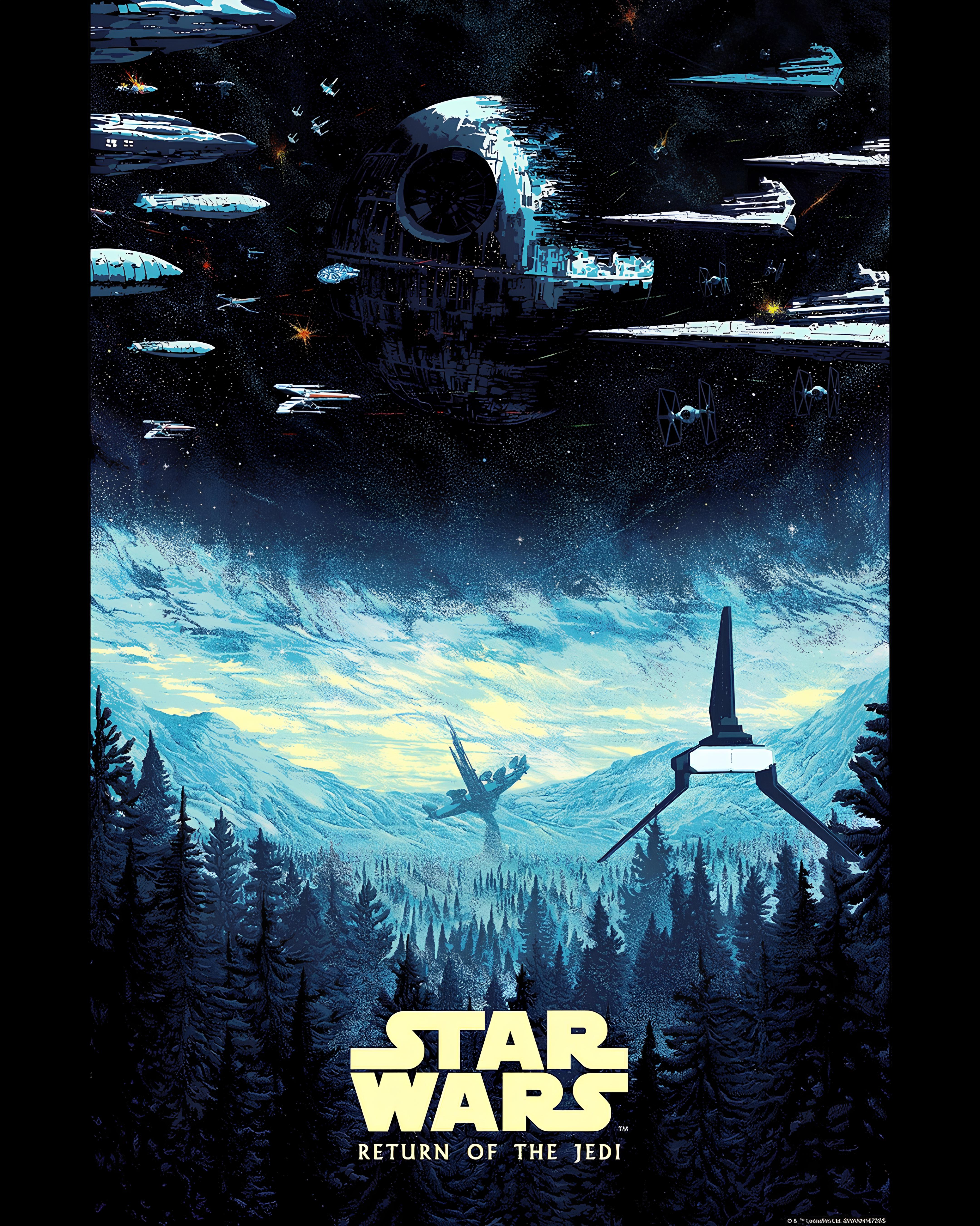 Vinyl Decal, Galactic Adventure Movie Art Print for Wall Decor, Sci-Fi Forest and Space Battle Scene