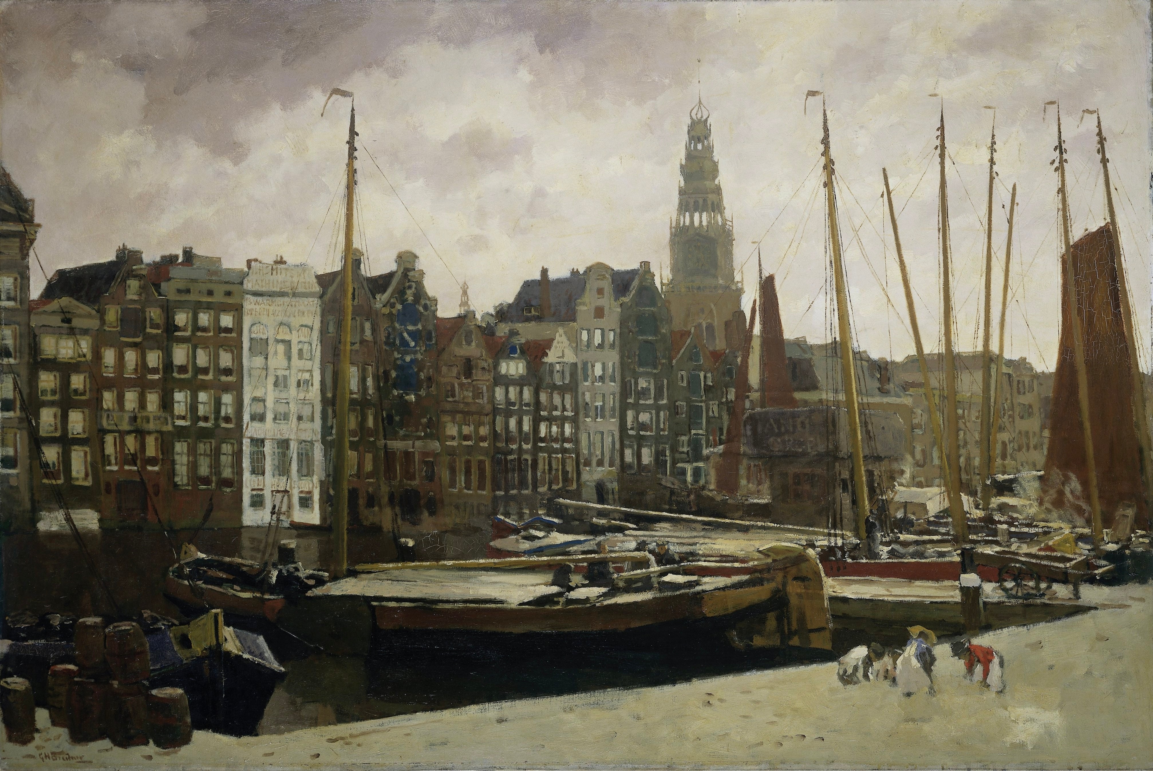 Vinyl Decal, Historical European Cityscape Canal Art Print, Classic Dutch Harbor Scene Wall Decor (5