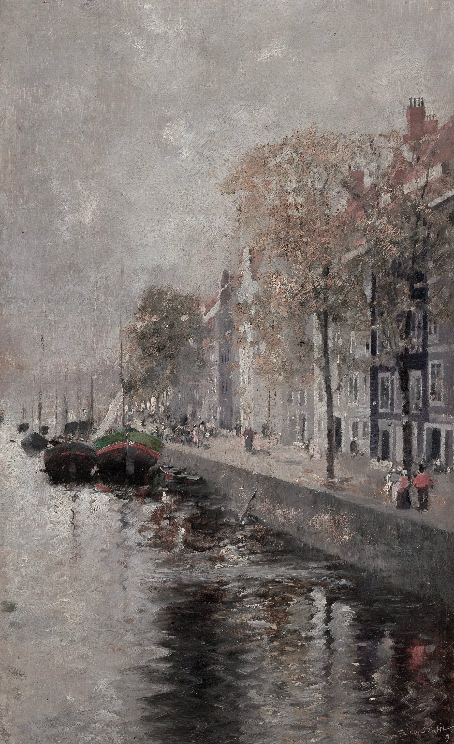 Vinyl Decal, Serene Canal Scene with Waterside Reflections and Elegant Architecture (5" x 7")