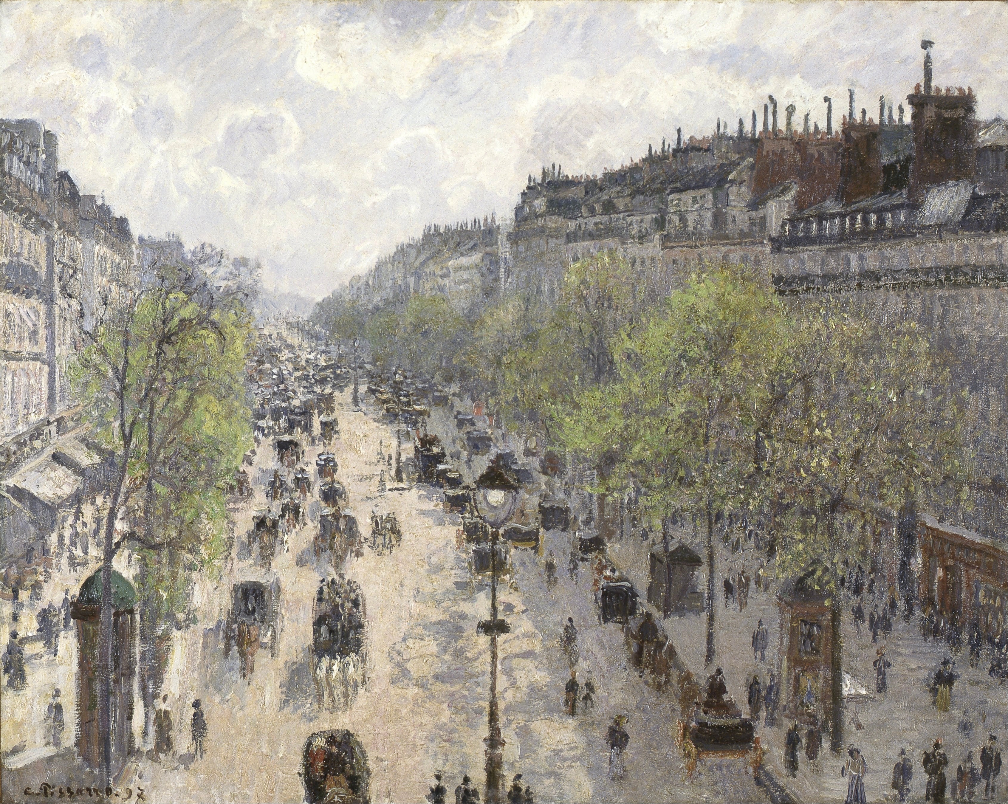 Vinyl Decal, Beautiful Impressionist Cityscape Art Print: Vibrant Spring Street Scene with Horse-Dra