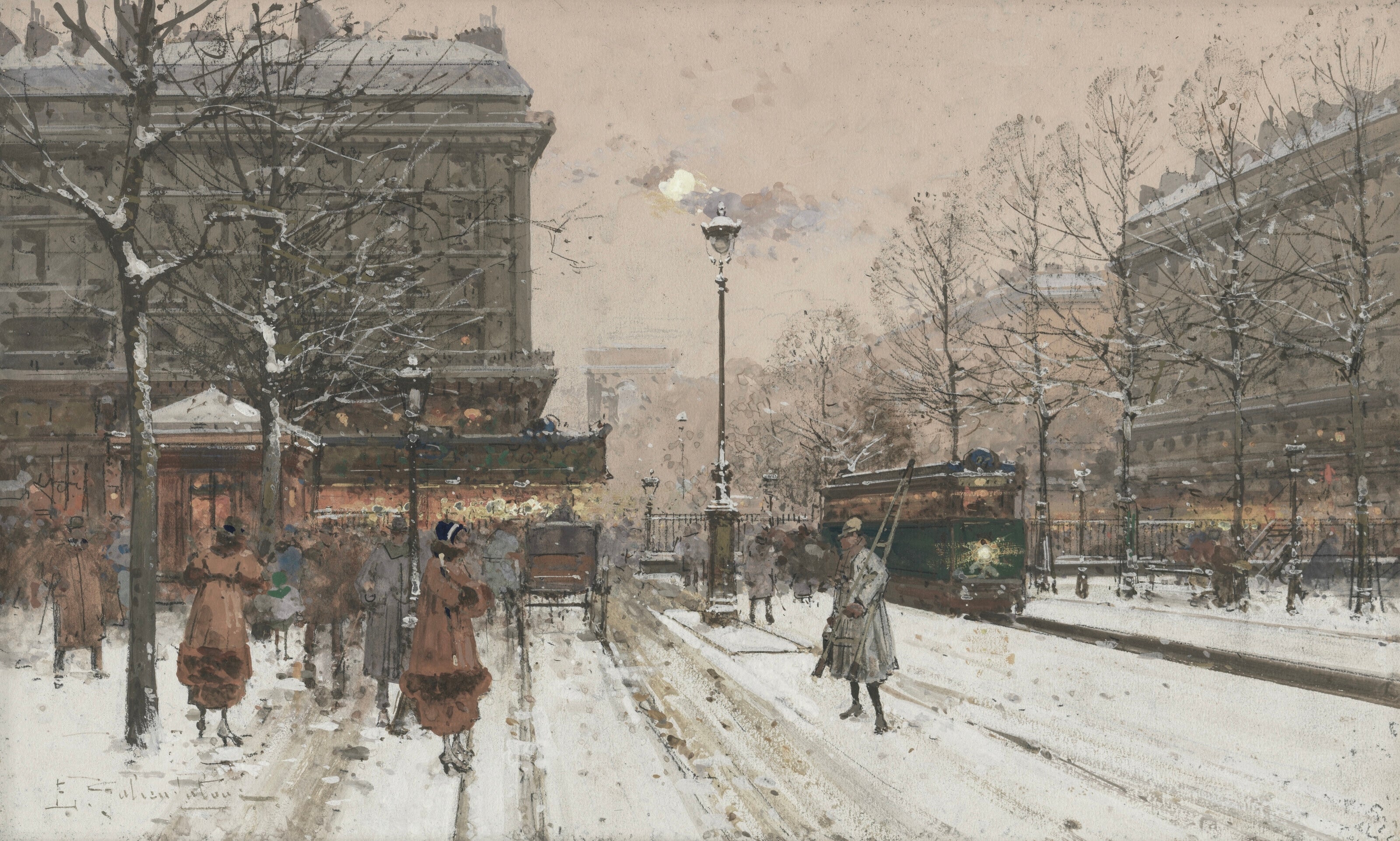 Vinyl Decal, Classic Winter Paris Street Scene Artwork Print Snowy Cityscape Wall Decor (5" x 7")