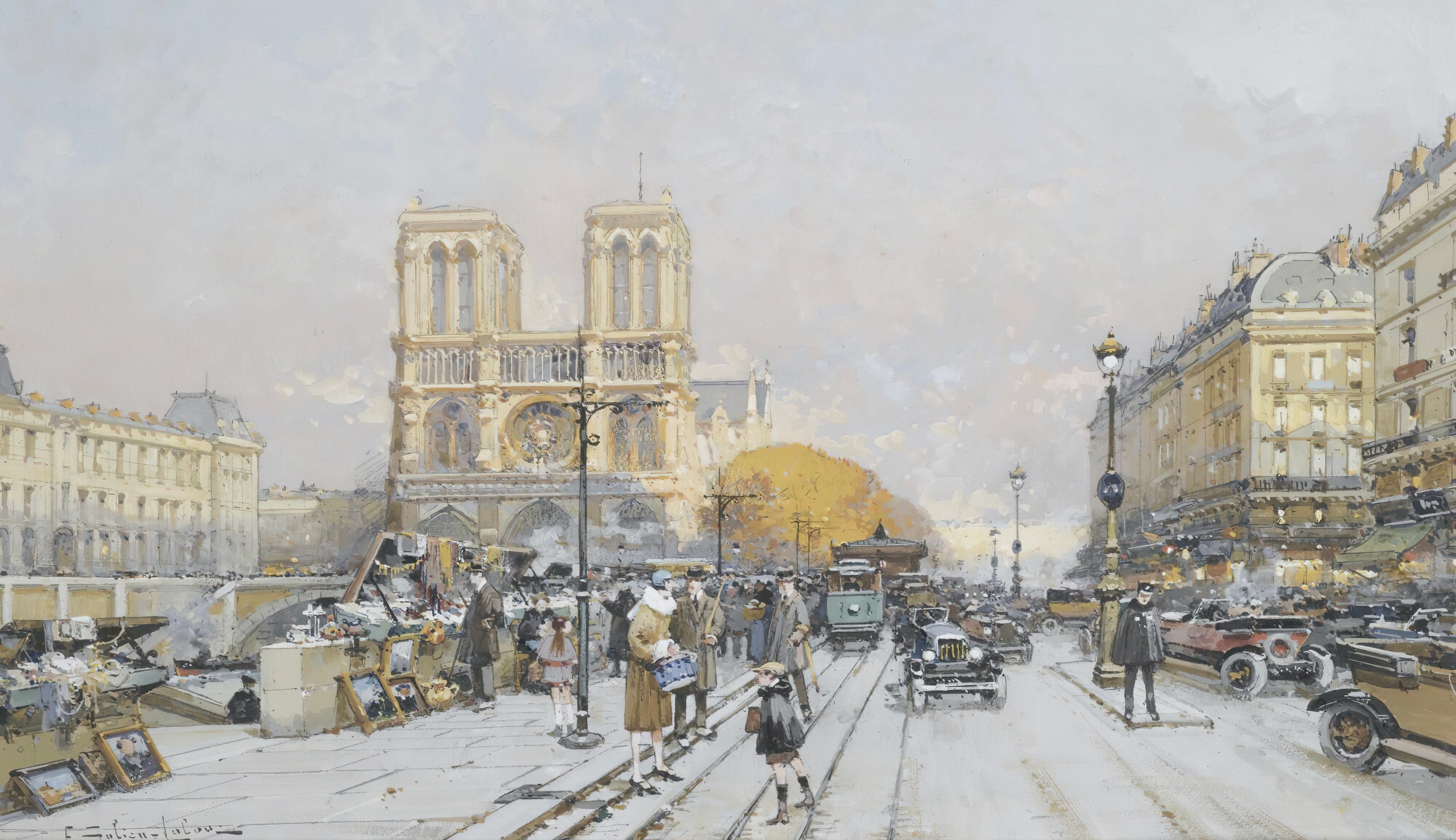 Vinyl Decal, Classic Impressionist Parisian Street Scene Art Print Featuring Historic European Archi