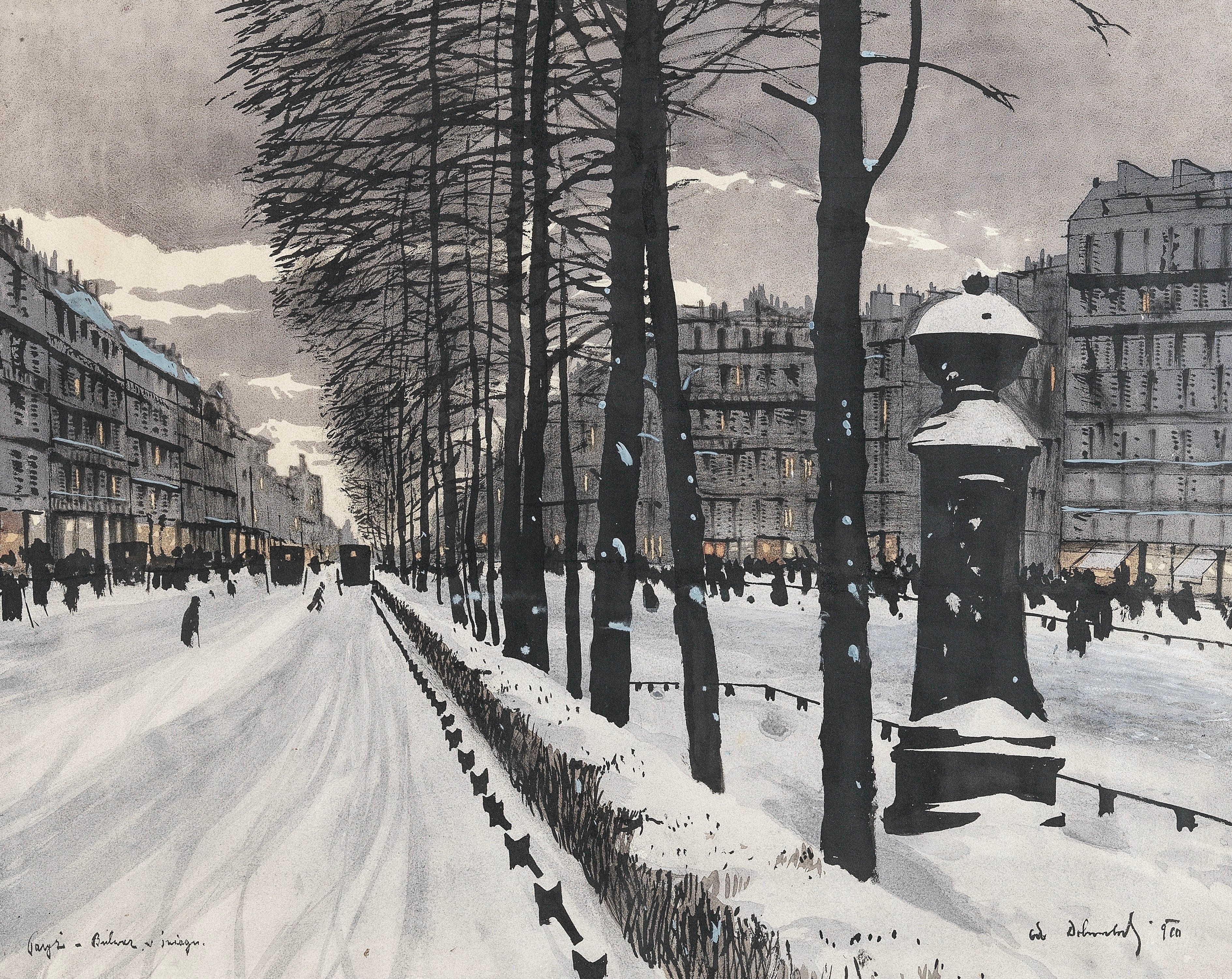 Vinyl Decal, Winter City Street Scene Captured in a Beautiful Artistic Style (5" x 7")