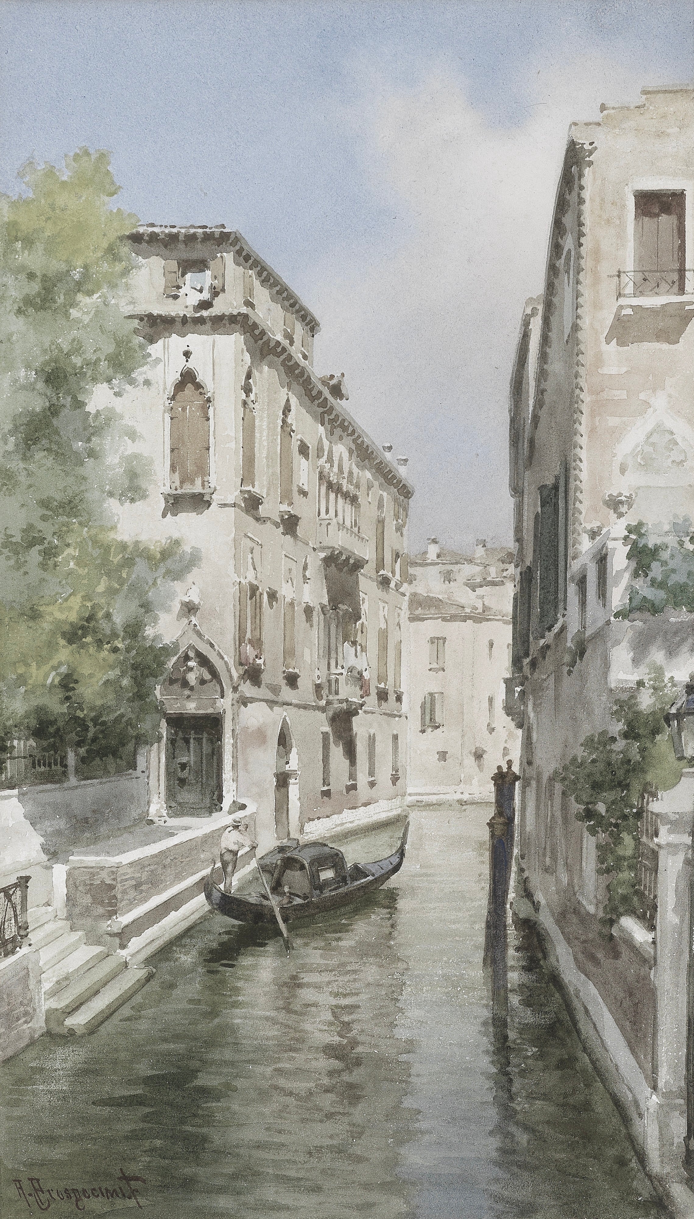 Vinyl Decal, Beautiful European Canal Scene Watercolor Print, Elegant Wall Art for Home or Office (5