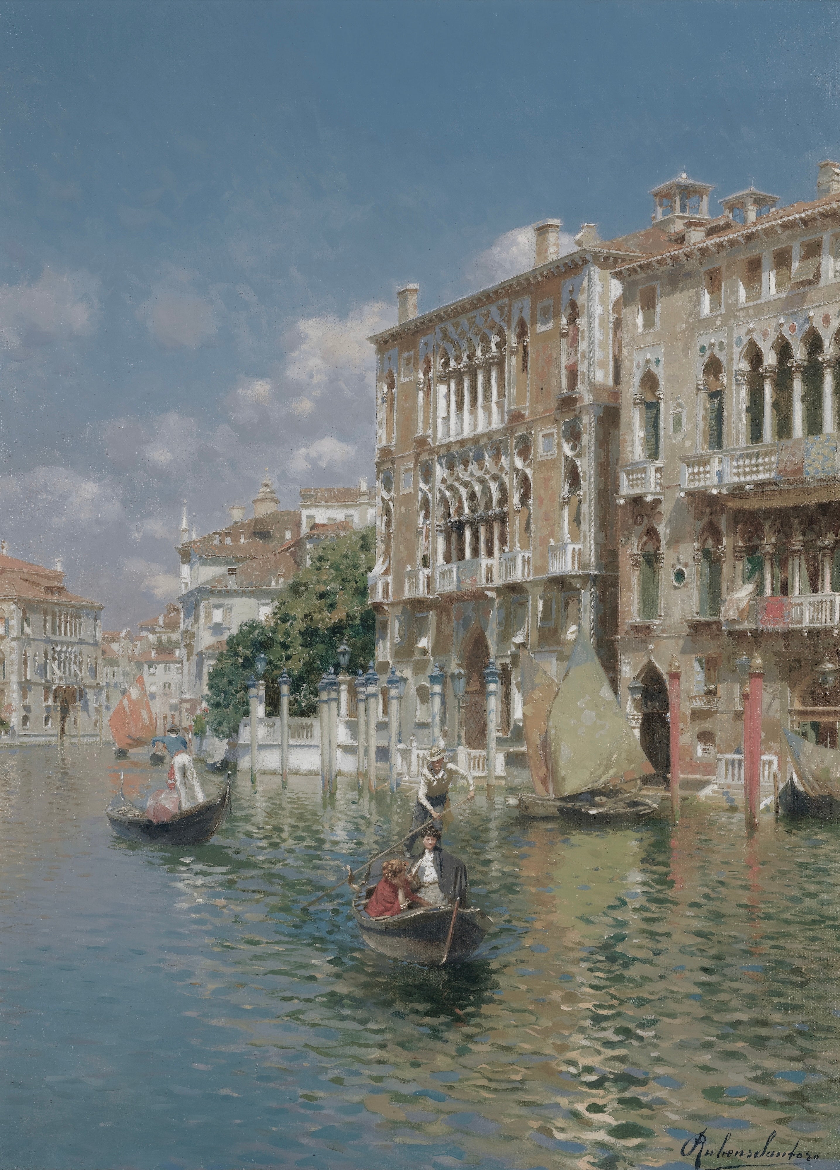 Vinyl Decal, Classic Artwork Depicting a Scenic Canal View with Historic Architecture and Watercraft