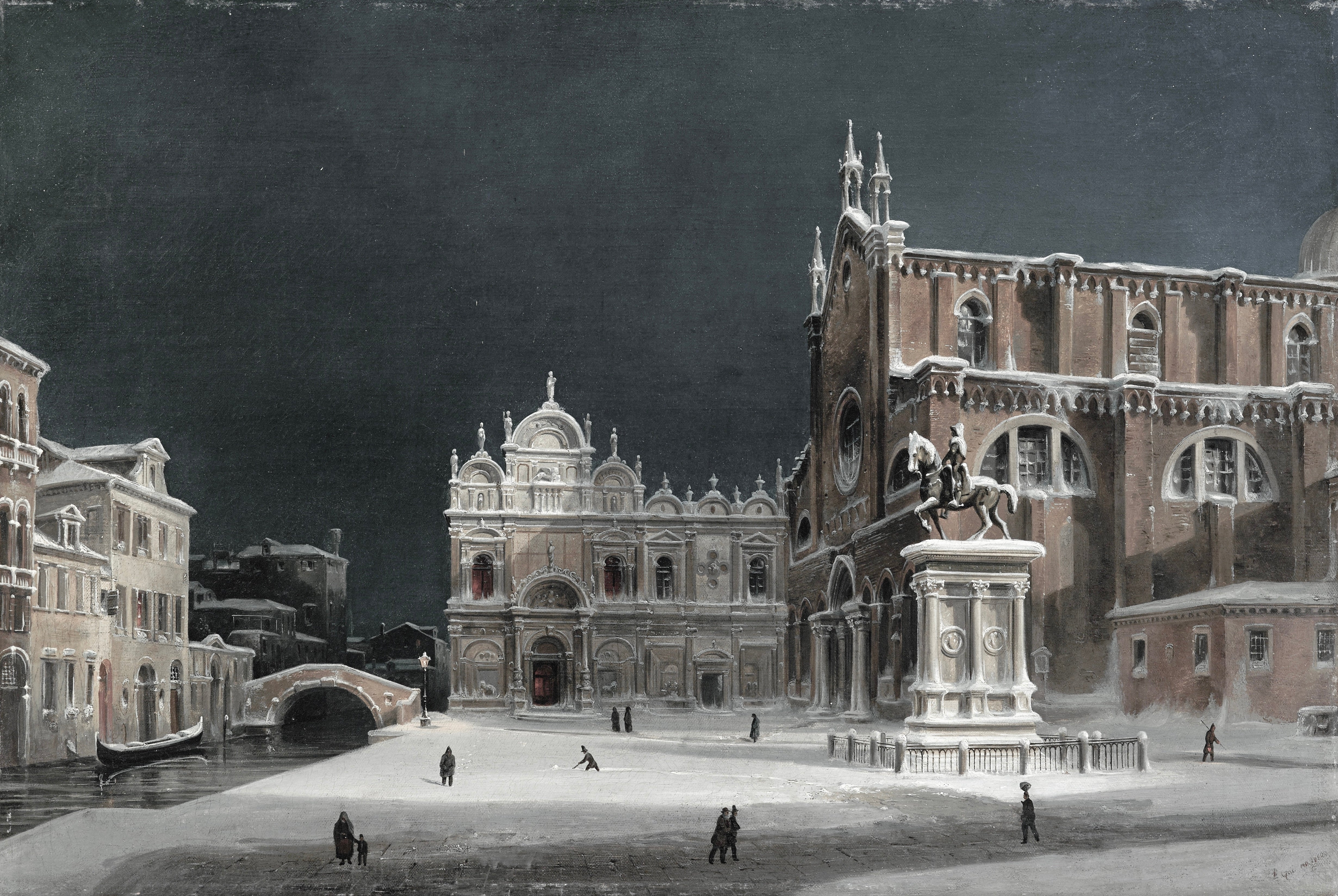 Vinyl Decal, Winter's Evening in a Historic European Square, Featuring Architectural Landmarks and a